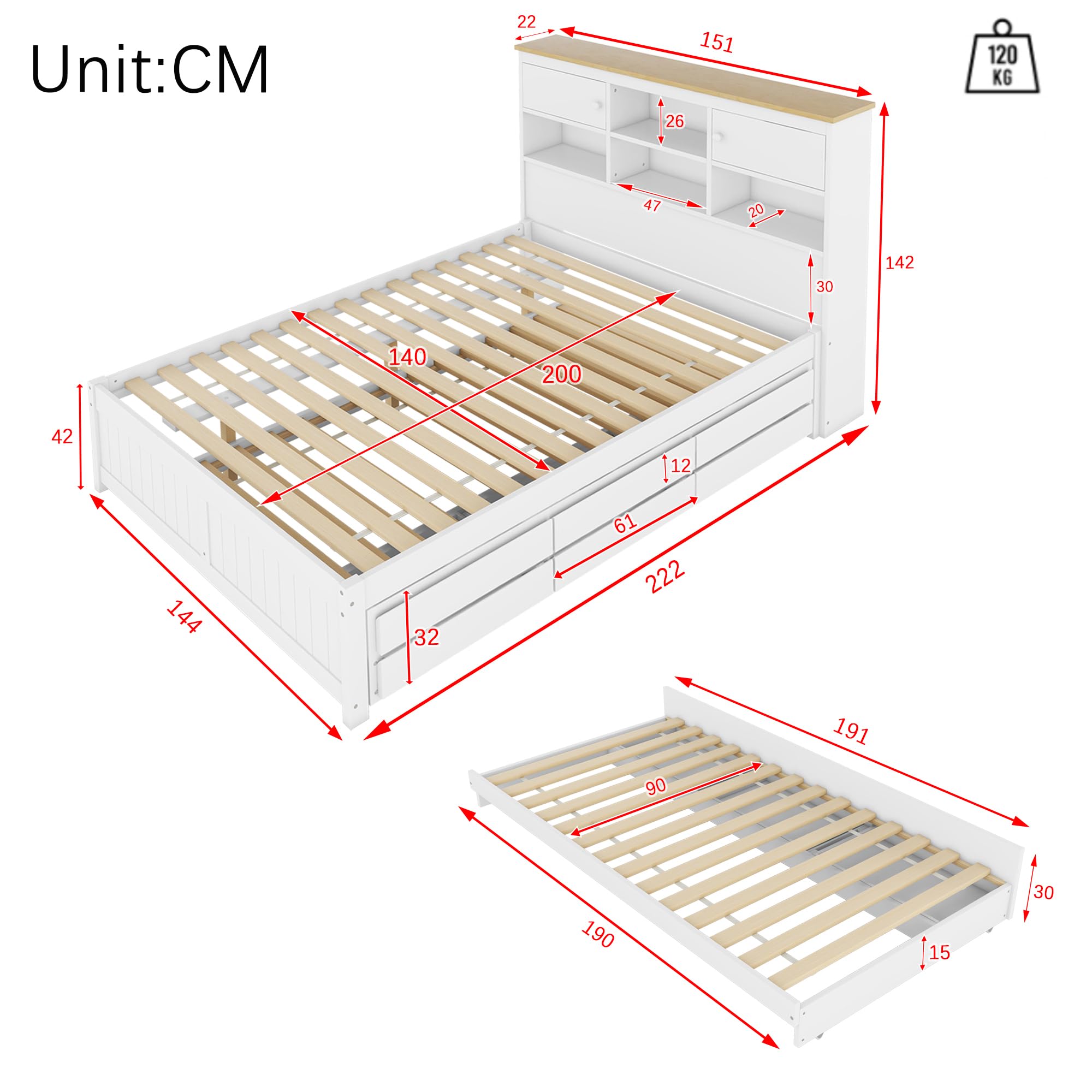 Azkoeesy Polsterbett Mit Stauraum 180x200 Cm - Doppelbett Mit Kopfteil, Hydraulischem Bettkasten & Knopfheftung, Weiß