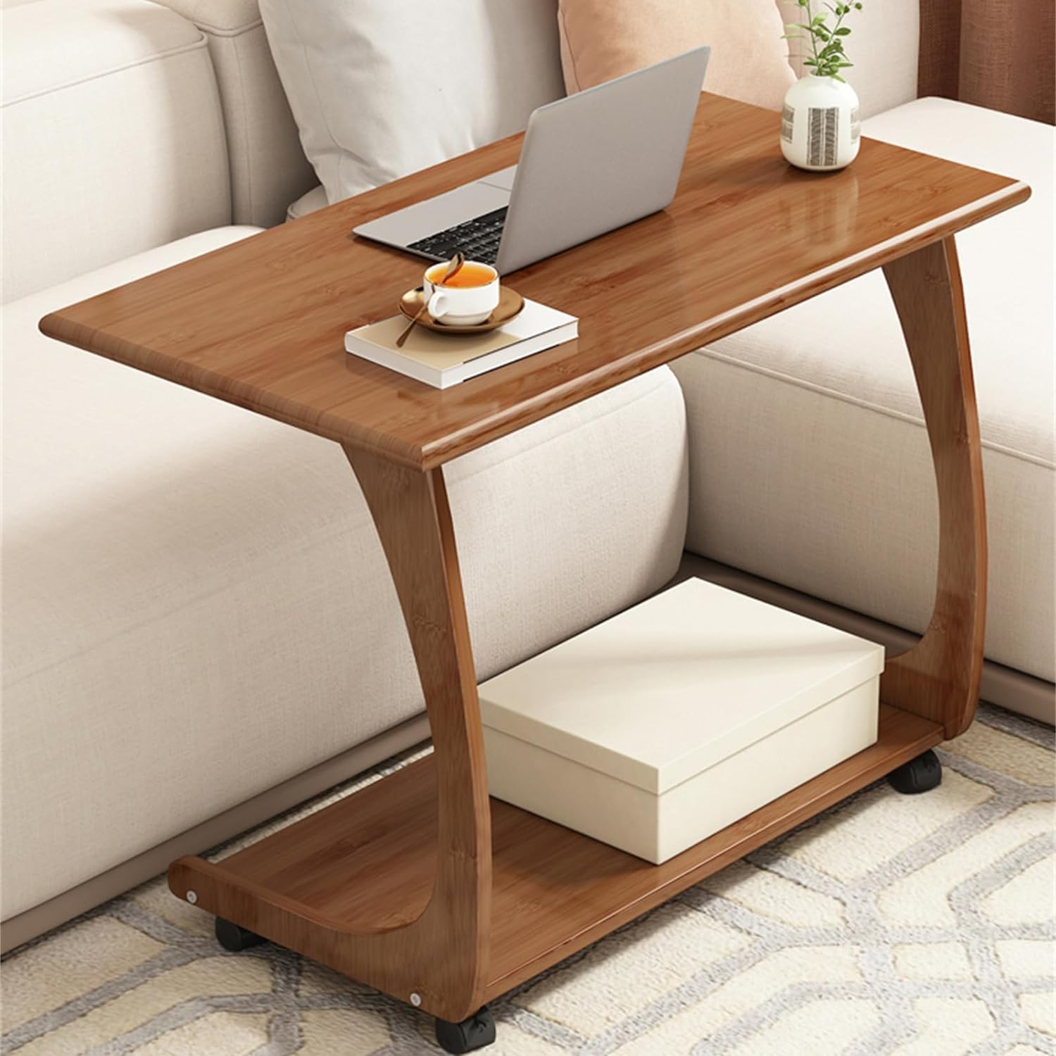 Aimery Office End Table C Shape Bedside Table Nightstand TV Tray Table Mobile Side Table with Wheels, Sofa End Table, with Bottom Shelf, for Bedroom (Size : 70 * 40 * 64CM)