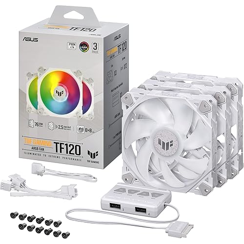ASUS TUF Gaming TF120 ARGB White Edition (3-Pack) 3-Pin Customizable LEDs Blade, Advanced Fluid Dynamic Bearing