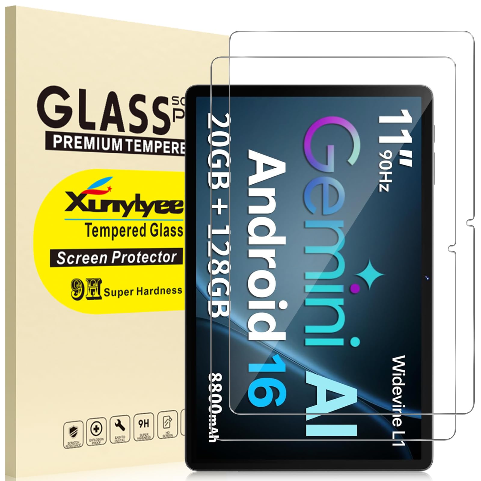 XunyLyee Schutzfolie für SVITOO P11-T/DOOGEE U11/ U11 Pro/DOOGEE Tab A9 Pro+/ Tab A9+ 11 Zoll Android Tablet Folie, 11 Zoll Android 16 15 14 Tablet Displayschutz, Panzer Schutz Glas, 2 Stück