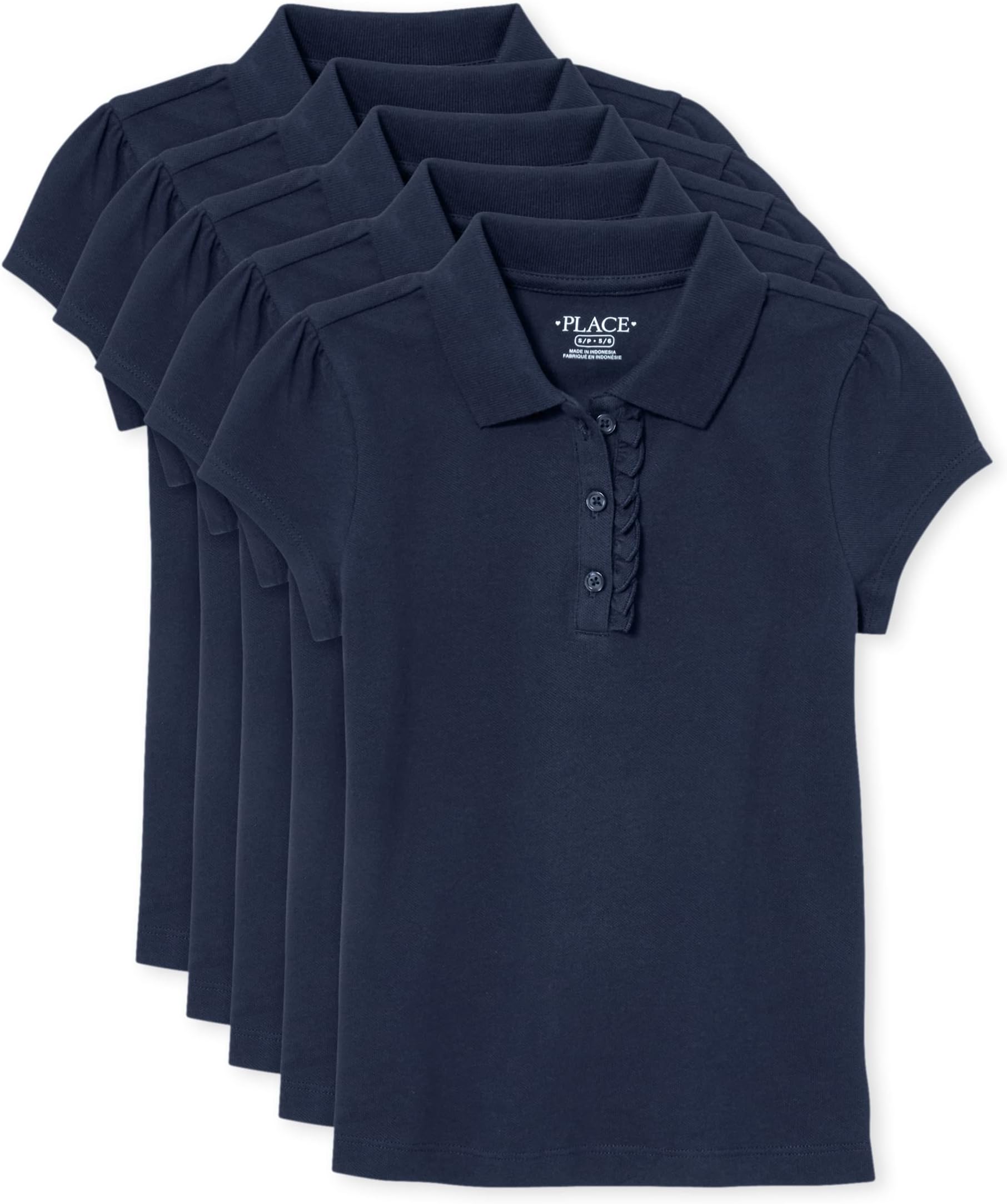 The Children's Place girls Short Sleeve Ruffle Pique Polo,multipacks Shirt (pack of 5)