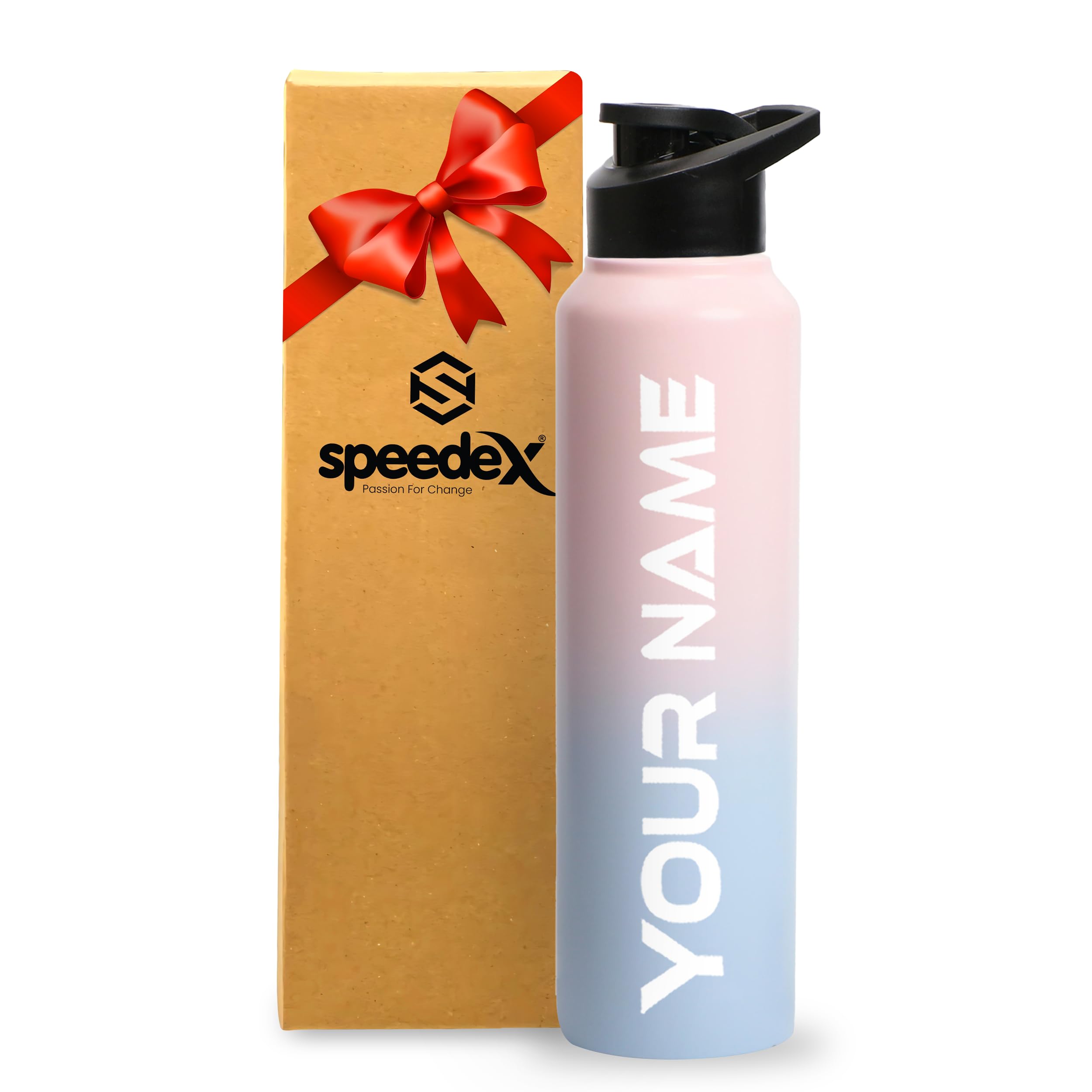 Speedex Customised Stainless Steel Water Bottle 1 Ltr with Name – Personalised Engraved Sipper Cap Bottle for Kids, Men & Women, School, Gym, Office Blue Pink, Set of 1