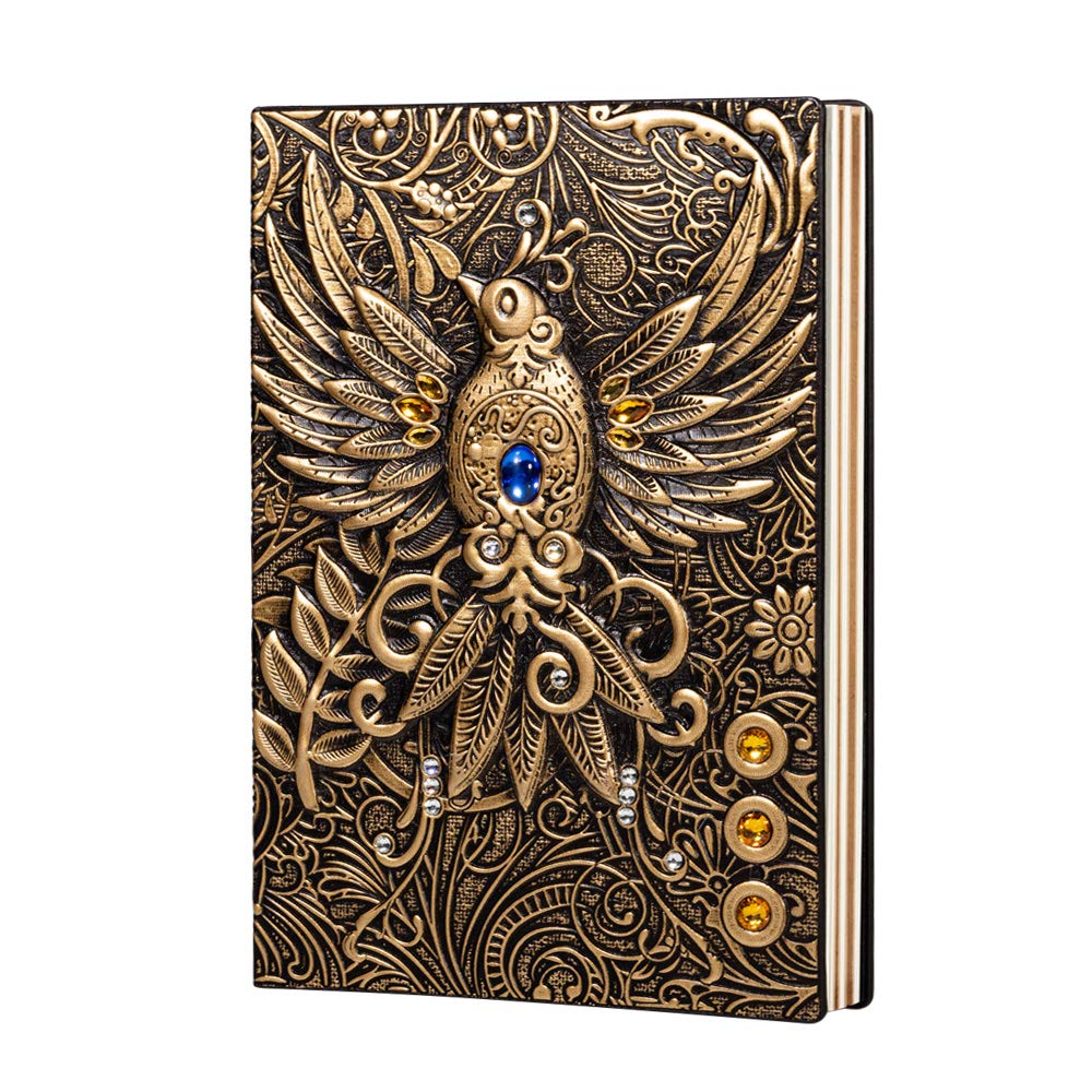 molshine A5 (5.5" x 8.3") Embossed Journals Vintage Notebook,Retro Leather Bronze Diary,100 Sheets Paper,Hardcover Travel Notepad for Writing,Sketchbook,Collection,Gift,Decoration, Phoenix(Bronzed)