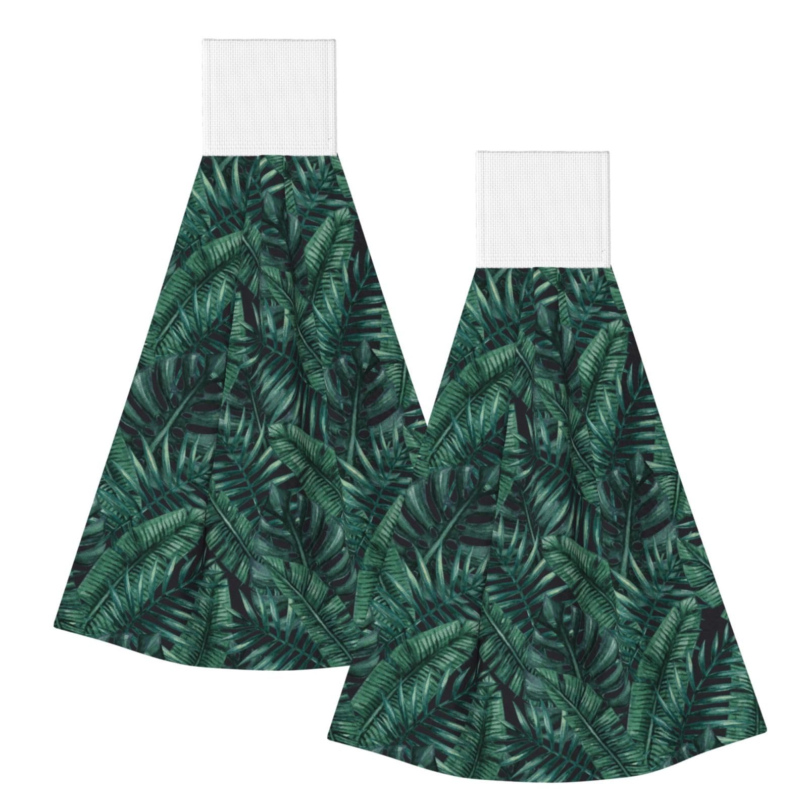 DOPKLNA Watercolor Tropical Jungle, 2 Pcs Hanging Coral Fiber Hand Towels for Bathroom, Absorbent Kitchen Towels