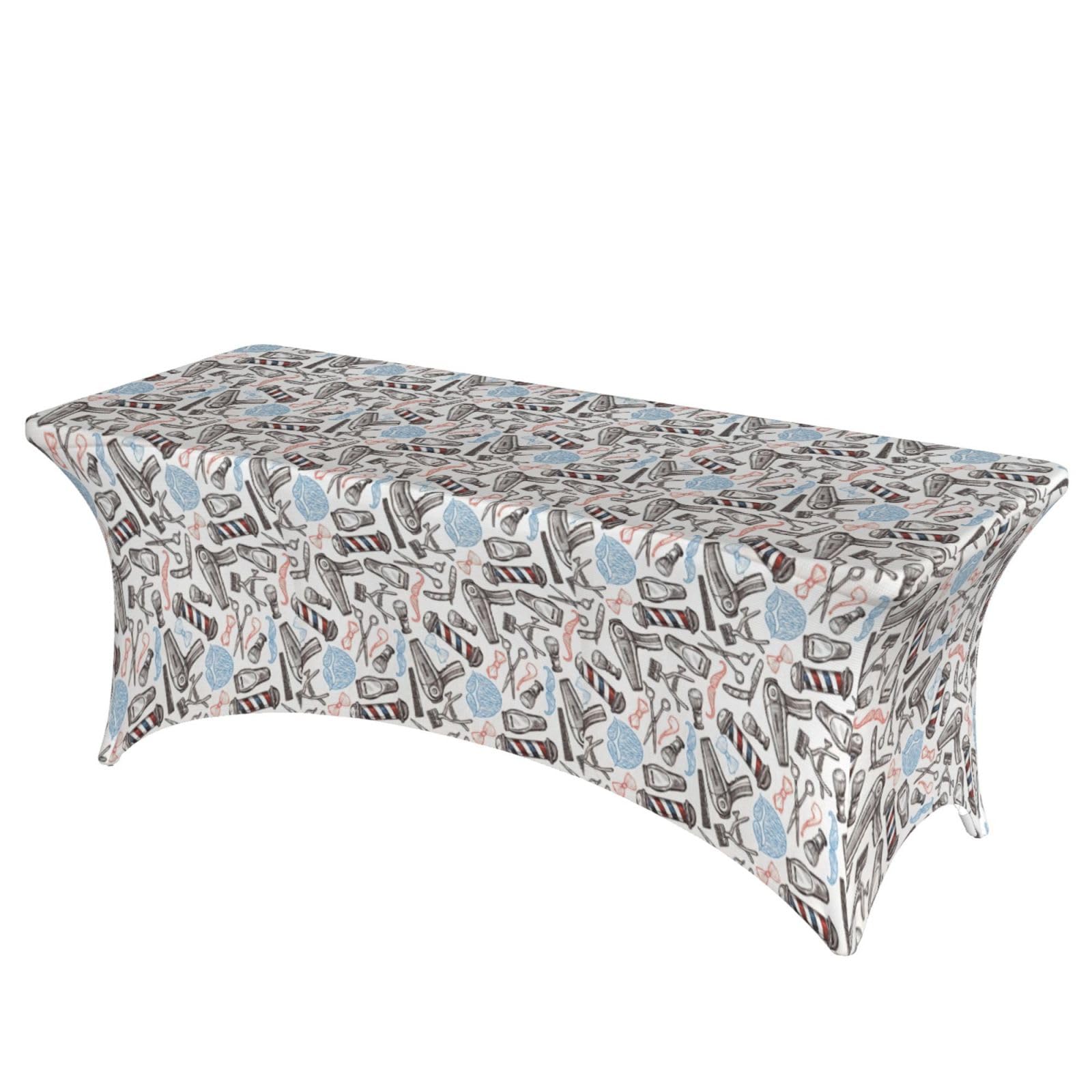 NImongt Barber Supplies Pattern Print Elastic Rectangular Tablecloth Holidays Family Banquet Wedding Party Table Cover