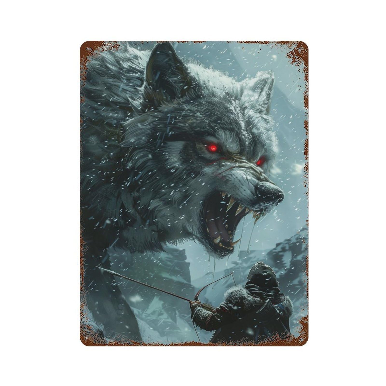 Viking Fenrir Wolf 15.7"x11.8" Aged Metal Wall Plaque, Retro Wall Decor for Farmhouse, Kitchen And Entryway Decor