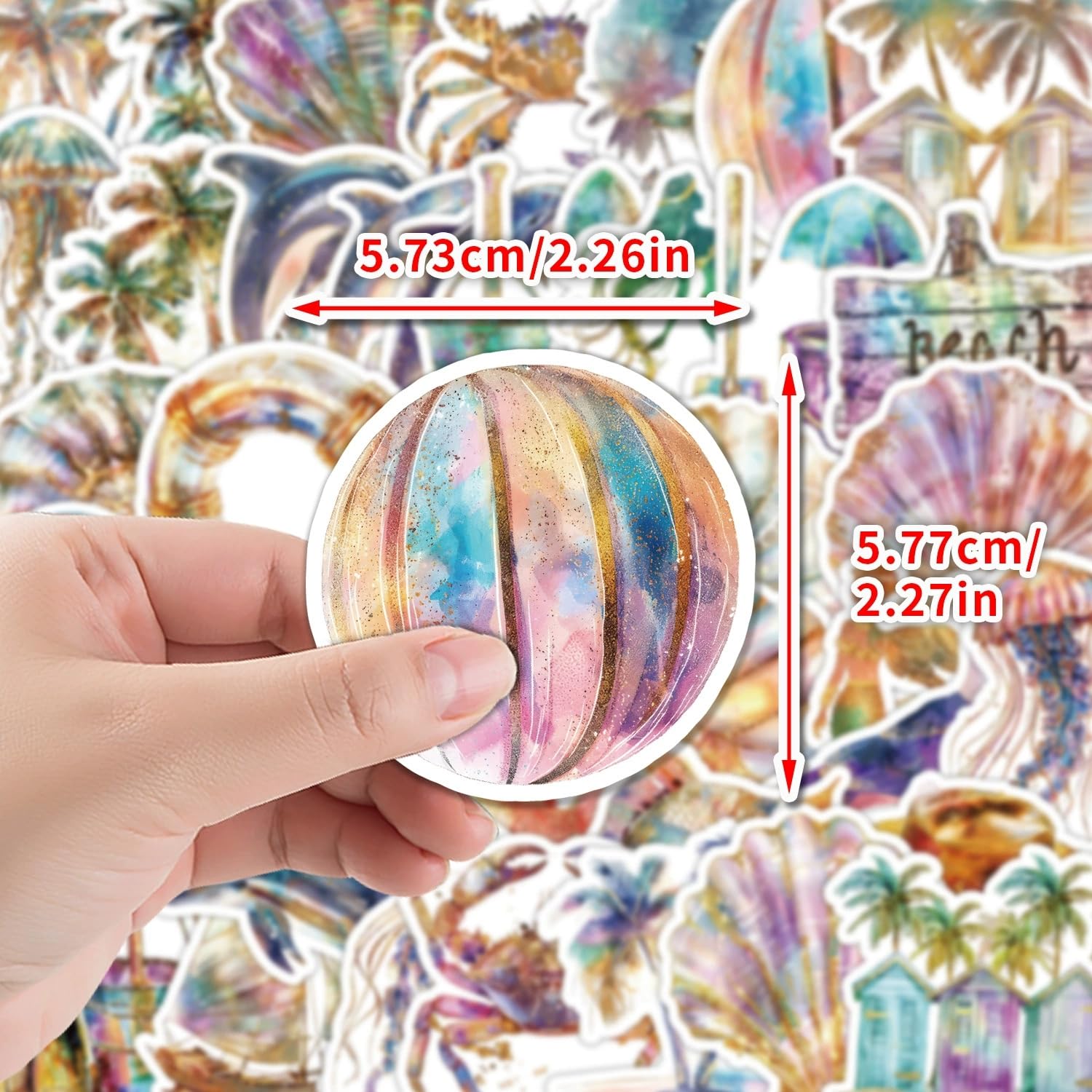 50 Pcs Beach Vinyl Stickers,Sea Graffiti Stickers,Vinyl Waterproof Sticker for Kids Teens Girls,for Phone Laptop Bottles Skateboard Computer Phone Luggage Guitar Gifts Sticker - Image 2