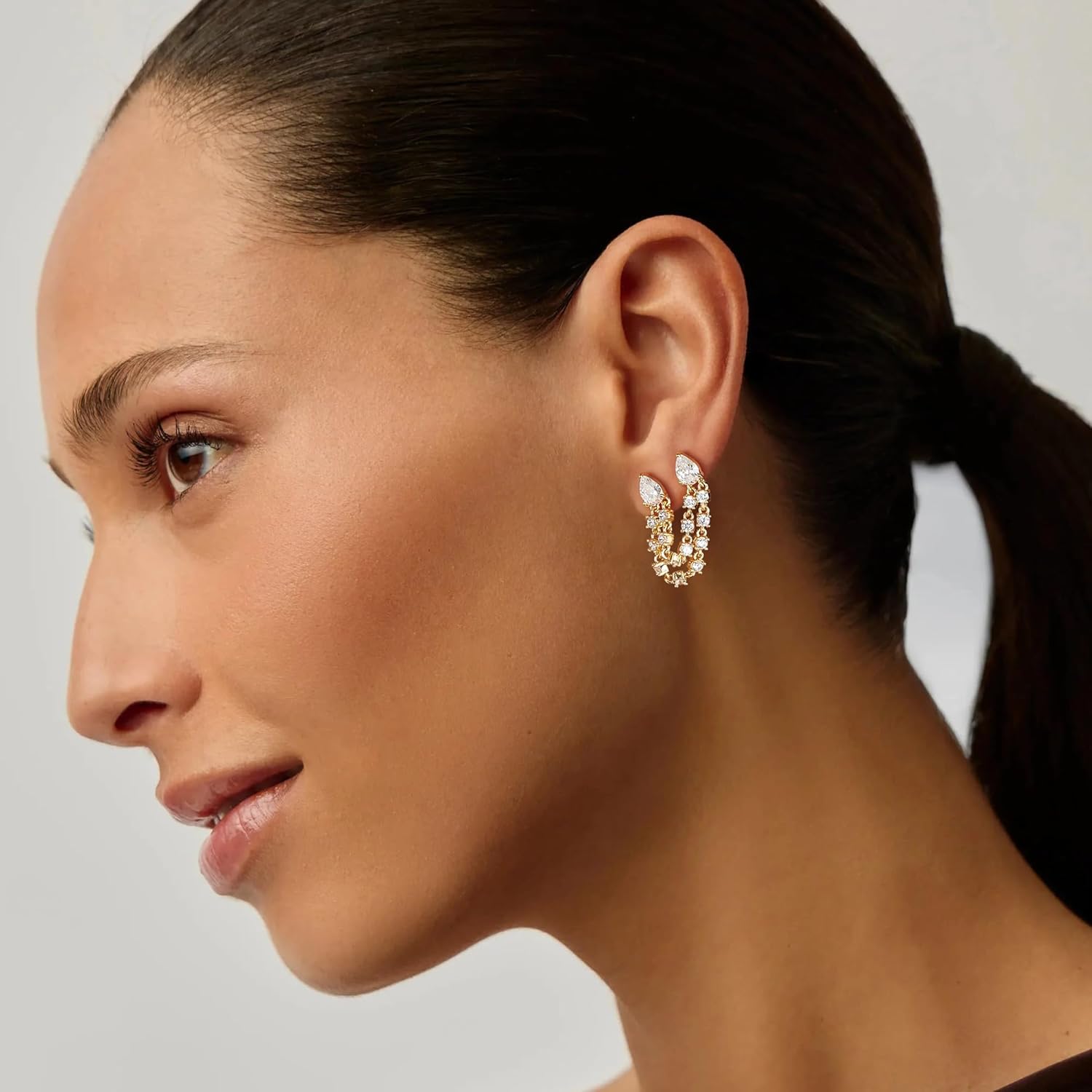 Gold Chain Earrings for Women Trendy 14K Gold Plated Dangle Drop Studs Earrings Set - Image 3