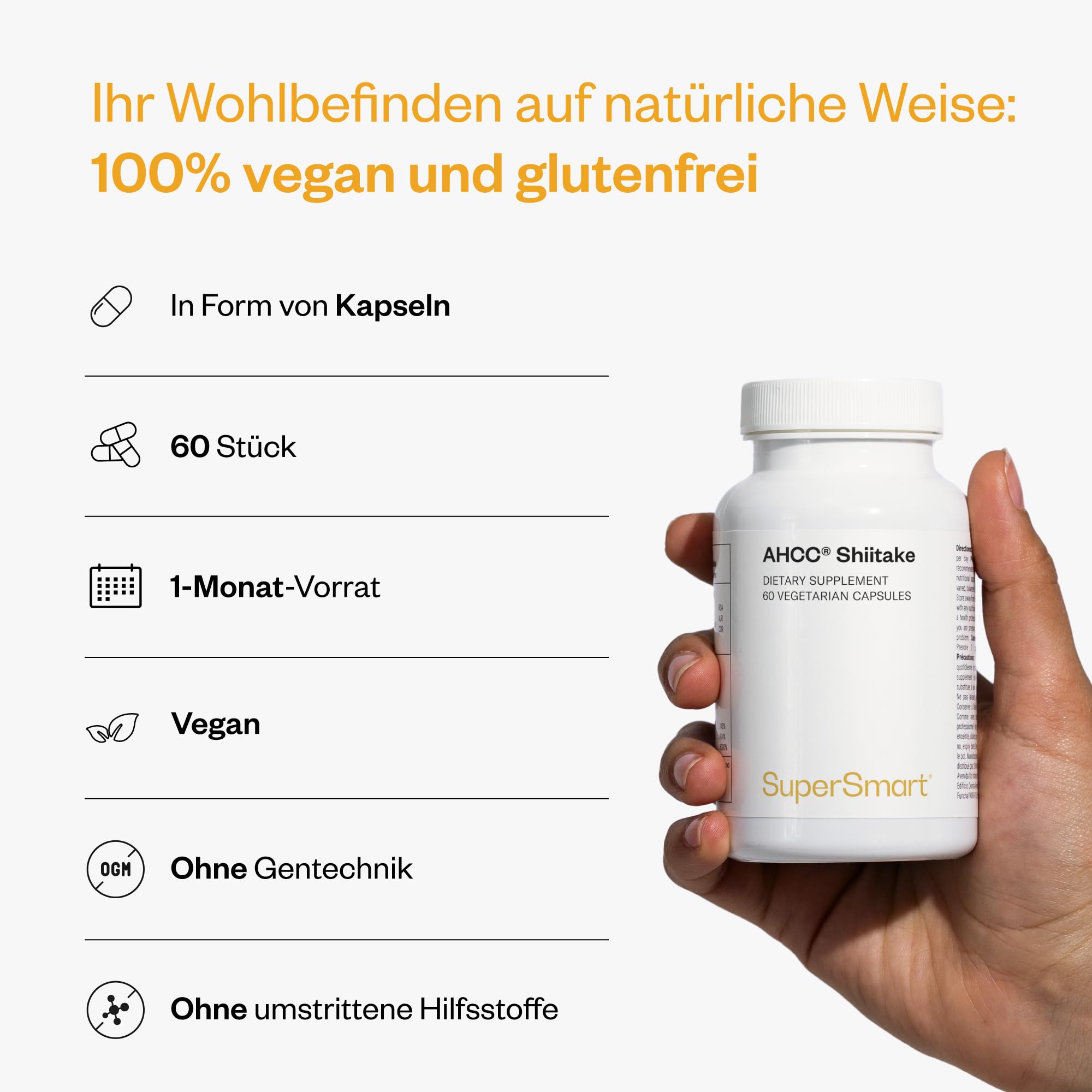 Shiitake (AHCC) - Stärkt das Immunsystem - Shiitake Mycelium Extrakt (Lentinus edodes) - Glutenfrei - Vegan - GVO-frei - Supersmart | Shiitake Mycelium Extrakt (Lentinus edodes) - GVO-frei