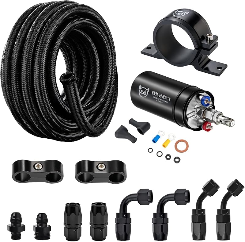 Kit de bomba de combustível elétrica externa EVIL ENERGY 300 LPH para sistema EFI 12 V DC com linha 6AN de 3,05 m