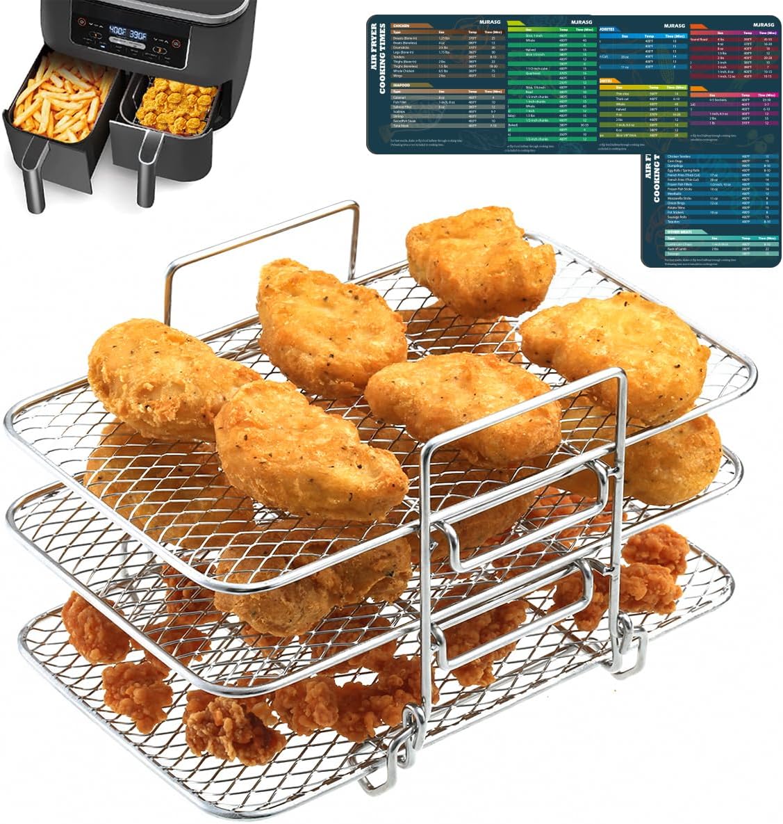Air Fryer Rack For Ninja Dual With Magnetic Cheat Sheet Accessories Foodi 304 Stainless Steel Multi-Layer Stackable Dehydrator Oven