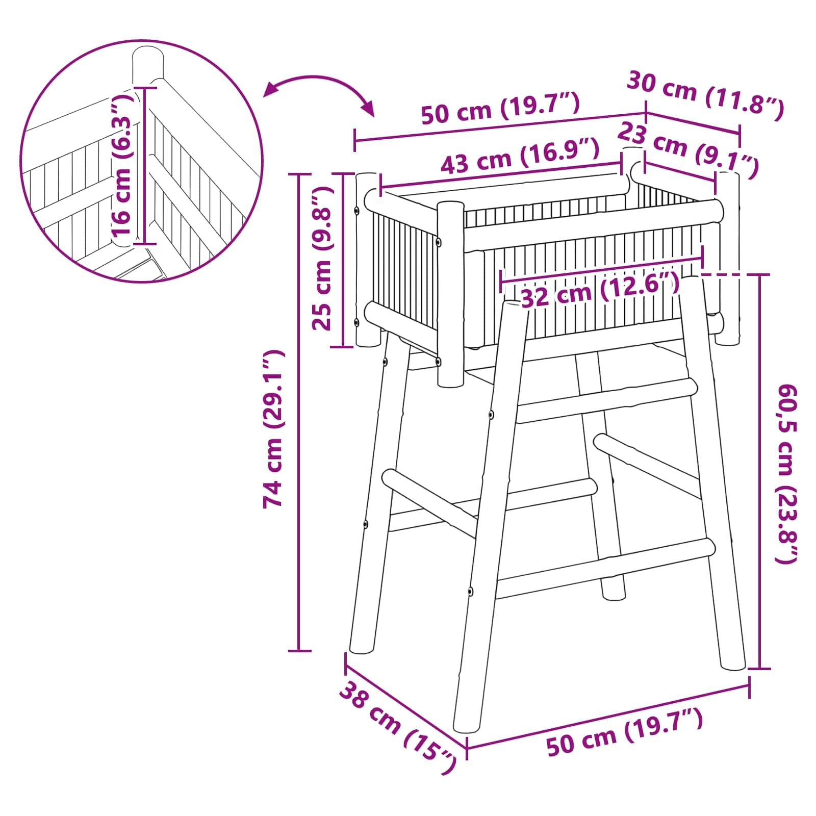 Doniczka ogrodowa z uchwytem Naturalny 50 x 38 x 74 cm Bambus stabilna lekka donica na taras balkon odporna na warunki atmosferyczne łatwa w montażu sezonowa wszechstronność