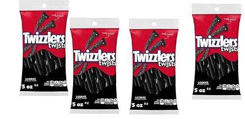 Miniatura 6 de Twizlers Black Regaliz Twists paquete de 4 caramelos masticables, regaliz original, caramelo suave con sabor a regaliz negro (5 onzas cada bolsa en