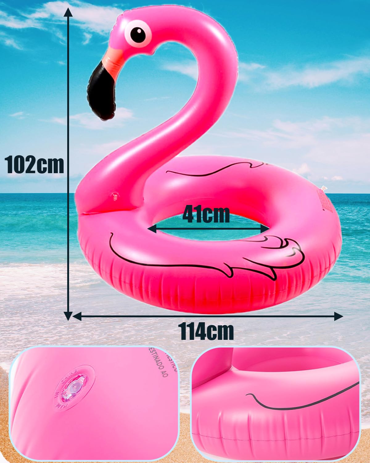 Flamingo, anello da nuoto gonfiabile, con flamingo, materasso ad aria per piscina, spiaggia e lago, divertimento per adulti, perfetto per estate, feste e vacanze, 114 cm, rosa