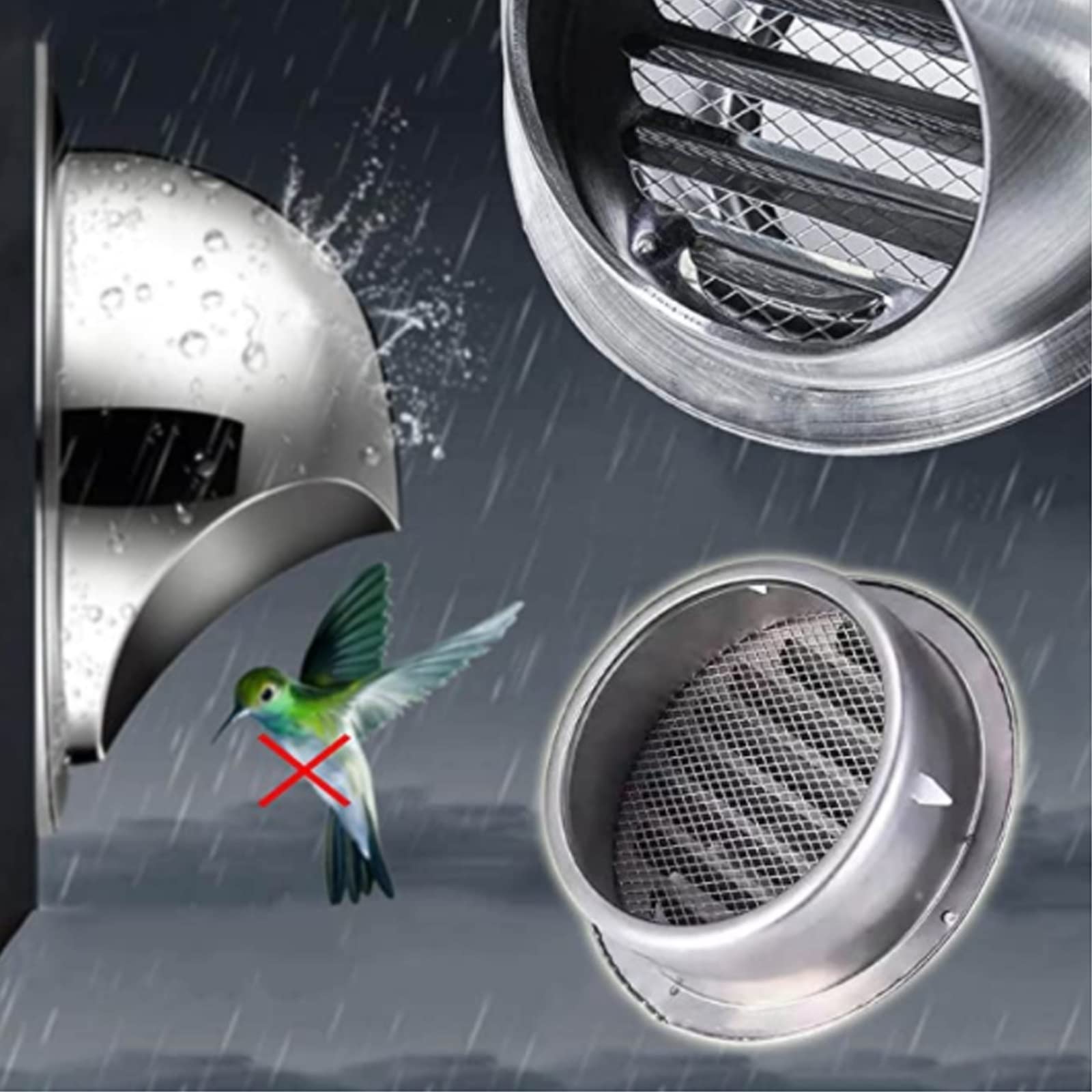 Grille D'aération Ronde en Acier Inoxydable 304, Grille D'Aération avec Filet Ventilation Hotte Murale Argent Grille D'Aération Grille Ventilation Hotte, pour Cuisine Salle De Bain