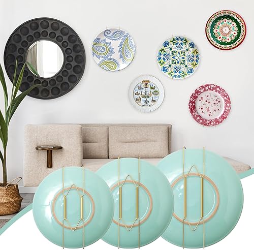 Miniatura 7 de Soportes para platos para exhibir en la pared, 6 soportes de placa de pared de 101214 pulgadas, material de acero inoxidable dorado, colgador de