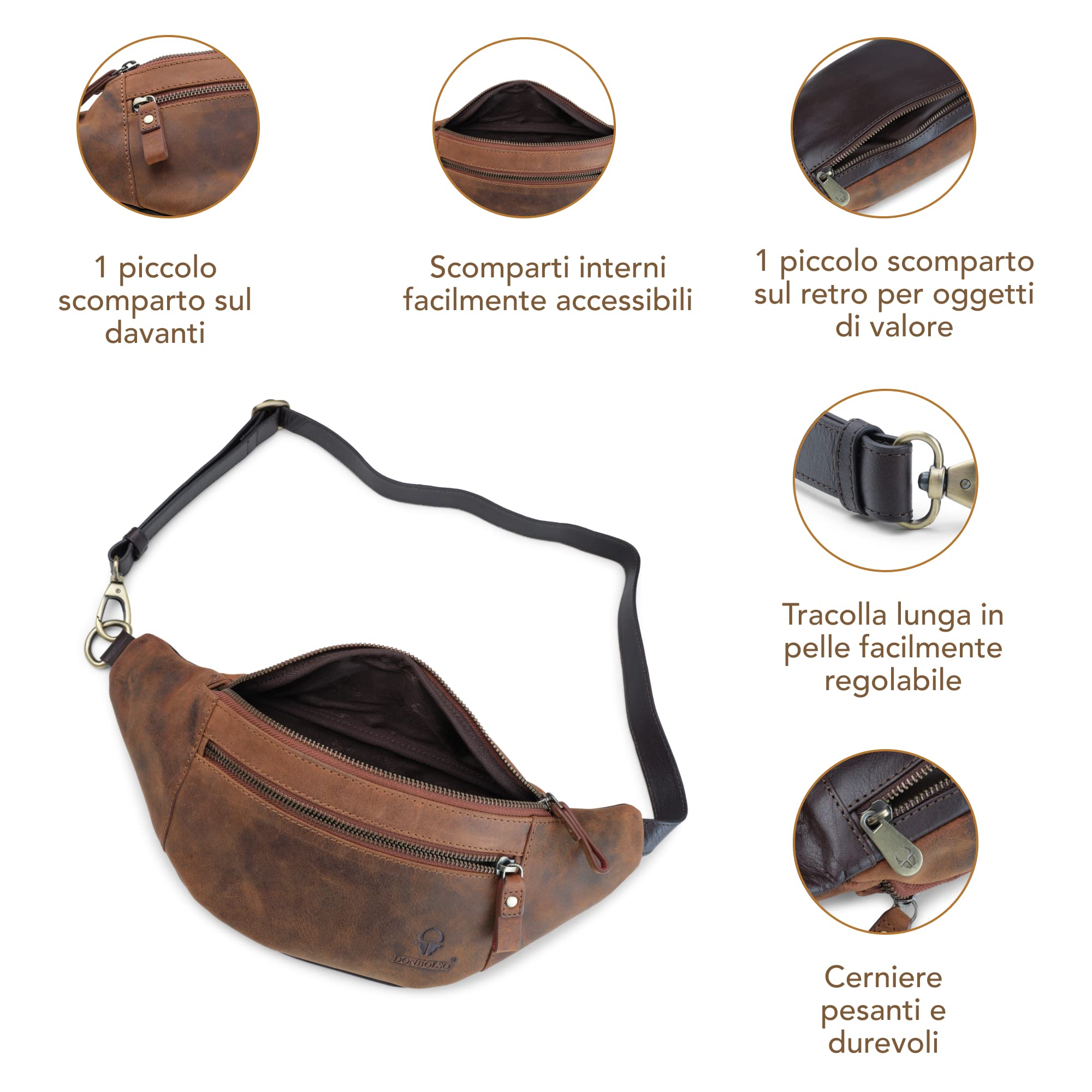 DONBOLSO Marsupio Seattle I Marsupio Uomo Pelle I Borsa Grande Borsello Per Uomo E Donna I Vintage Brown