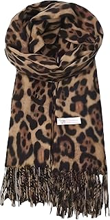 وشاح جاهز للسفر - شال باشمينا مصنوع يدويًا بطباعة جلد الفهد البني والبيج، مع شراشيب رقيقة، خفيف الوزن ولكنه دافئ، مثالي للارتداء في طبقات والسفر والنزهات المسائية.