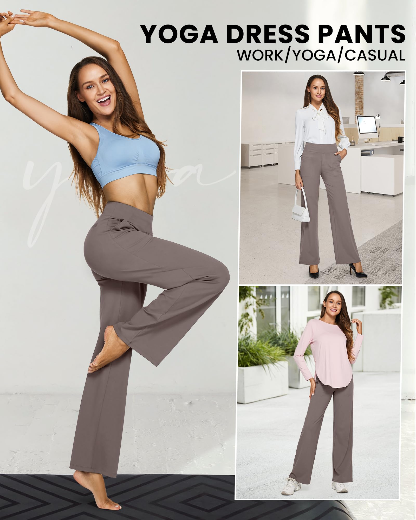 G4Free Pantalones de Yoga Mujer Pantalones de Pierna Ancha con Bolsillos Cintura Alta Vestido Elástico Casual Pantalones de Chándal Petite/Regular/Alto