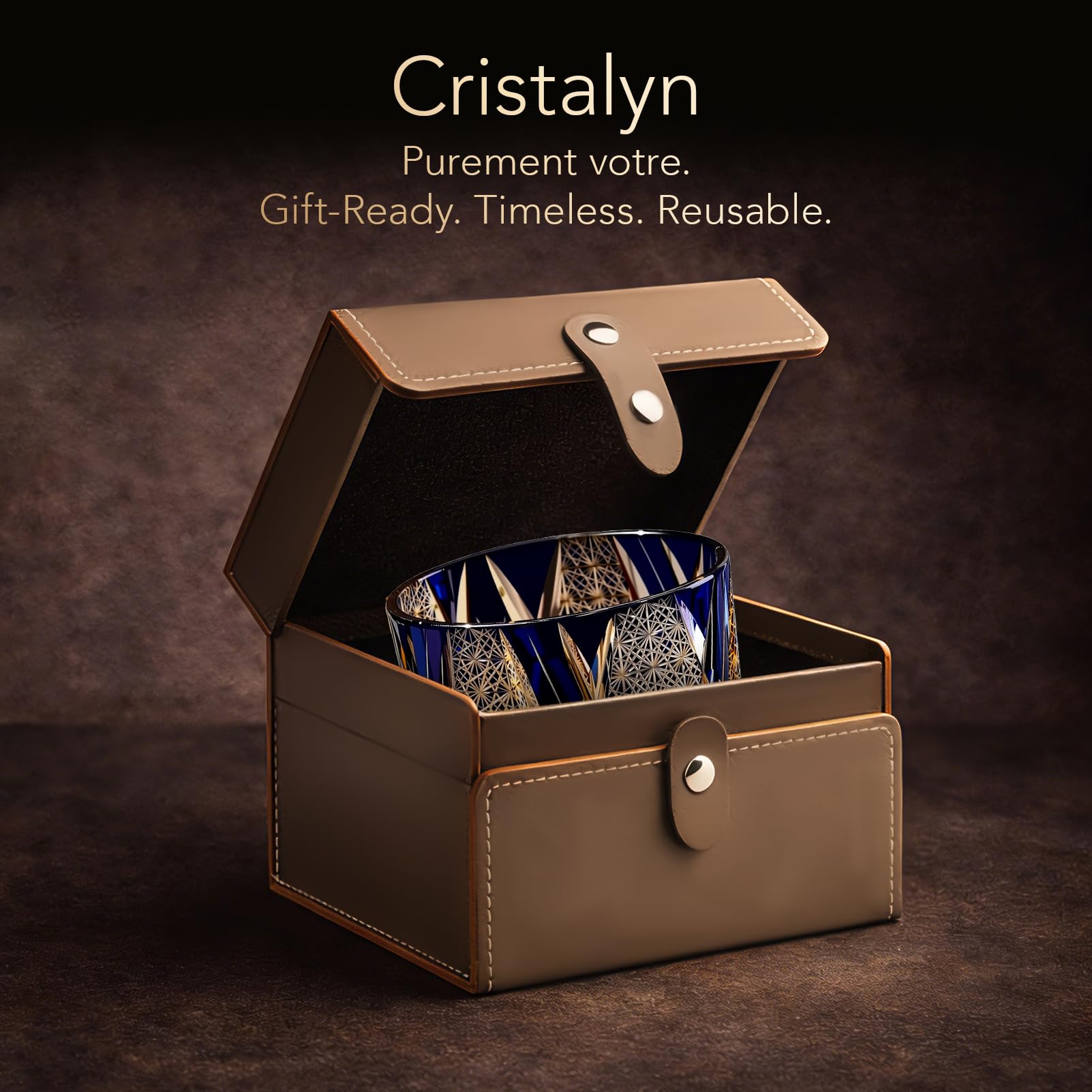 Coffret Cadeau Homme Verre à Whisky en Cristal Fait Main Kiriko - Tumbler Bleu Dégustation pour Whisky Japonais - Idée Cadeau Anniversaire Fête des Pères (250ml)