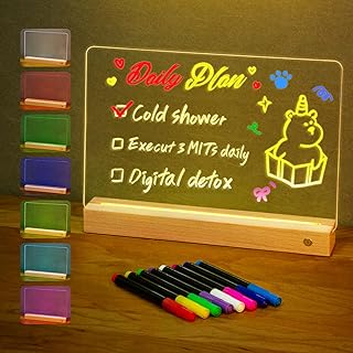 NIANFENG LED Note Board with Colors, Acrylic Dry Erase Board with Light, Clear Monthly/Weekly Calendar, Led Drawing Board for Kids with Stand, Markers, Adapter, Holiday Trend Gift (Beech Wood)