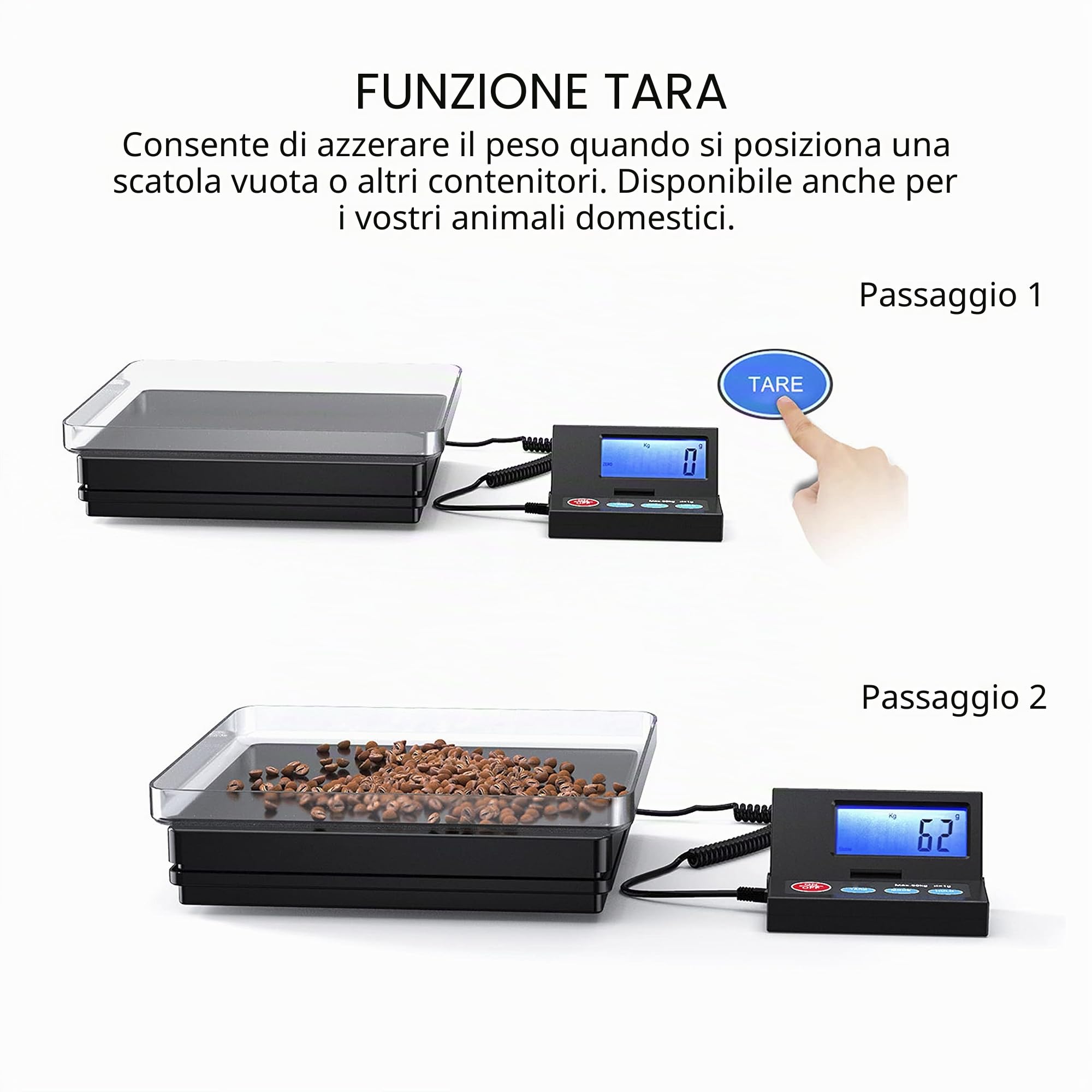 Nilpferd Bilancia postale fino a 50 kg, D = 2 g, con display LCD a parete, cavo di alimentazione o batterie (incluse) (nero1)