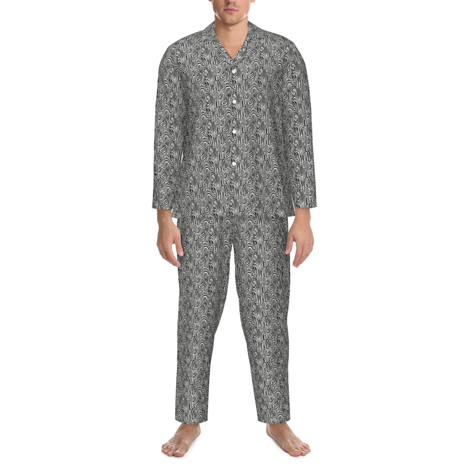 Herren-Pyjama-Set, langärmelig, Zebramuster, zweiteilig, bequem, Nachtwäsche