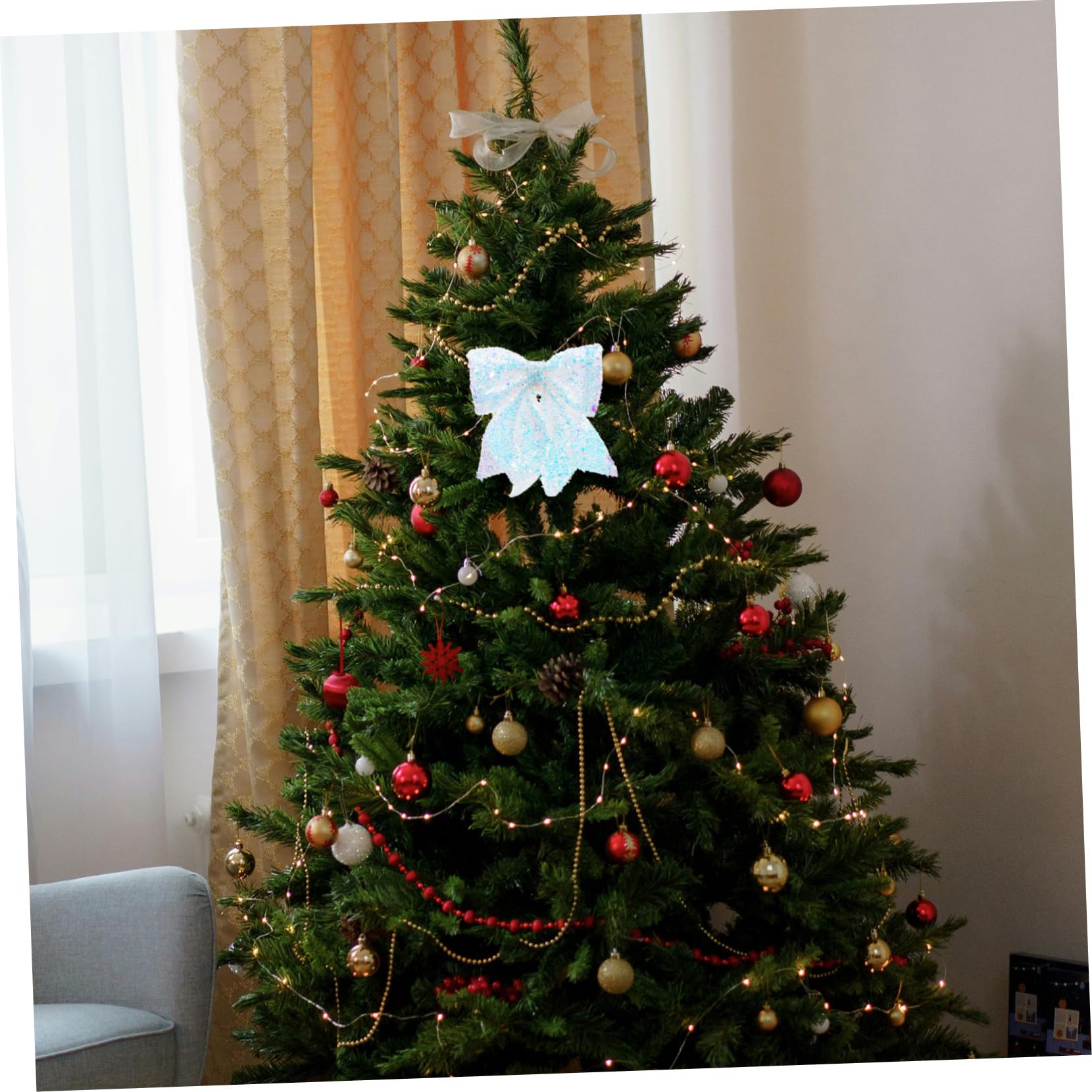 ibasenice Nœuds pour Sapin de Noël Décorations Pailleté Cimiers Brillants pour Couronnes Accessoires à Suspendre pour Hiver Éléments Décoratifs pour Fêtes de Fin Année