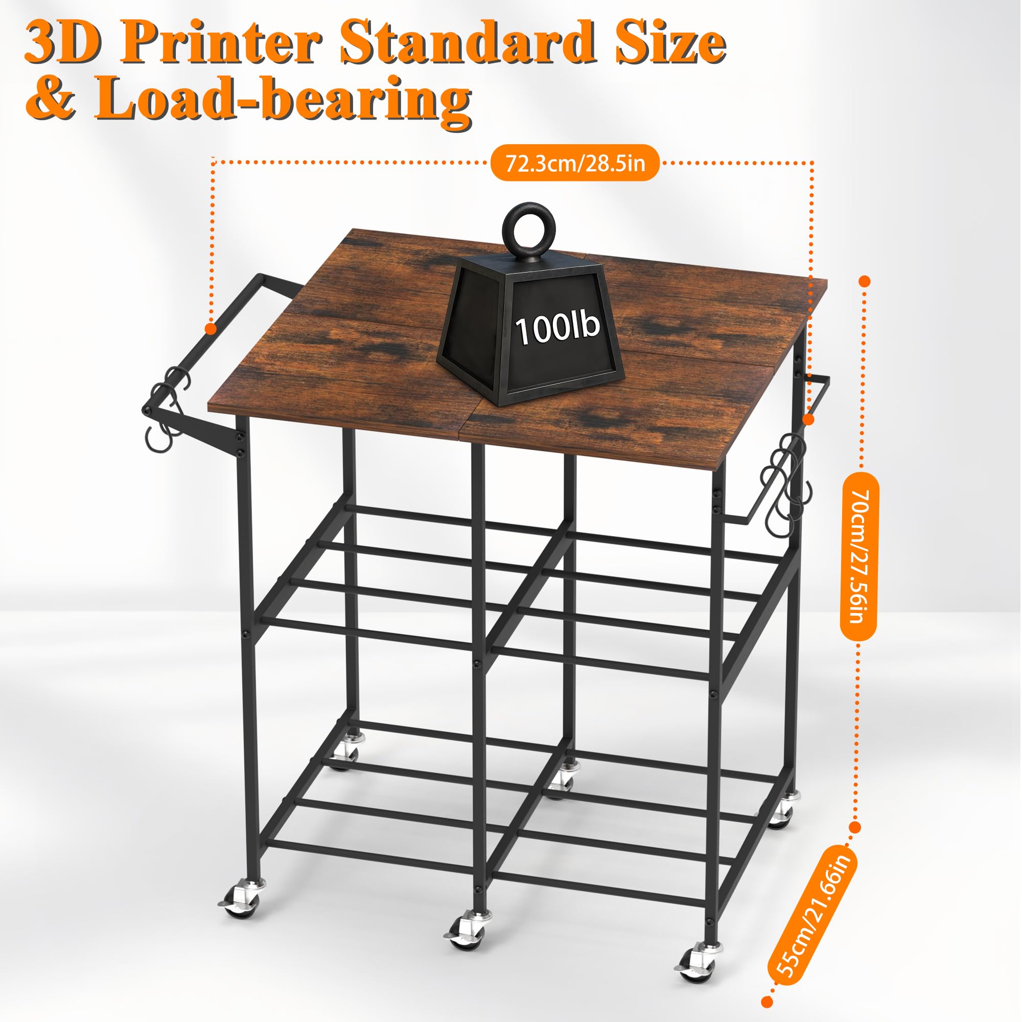 Supporto per stampante 3D con rack di stoccaggio per filamenti, carrello per stampante 3D su ruote, grande capacità 3D filamento rack di stoccaggio per PLA/ABS/TPU, officina studio ufficio