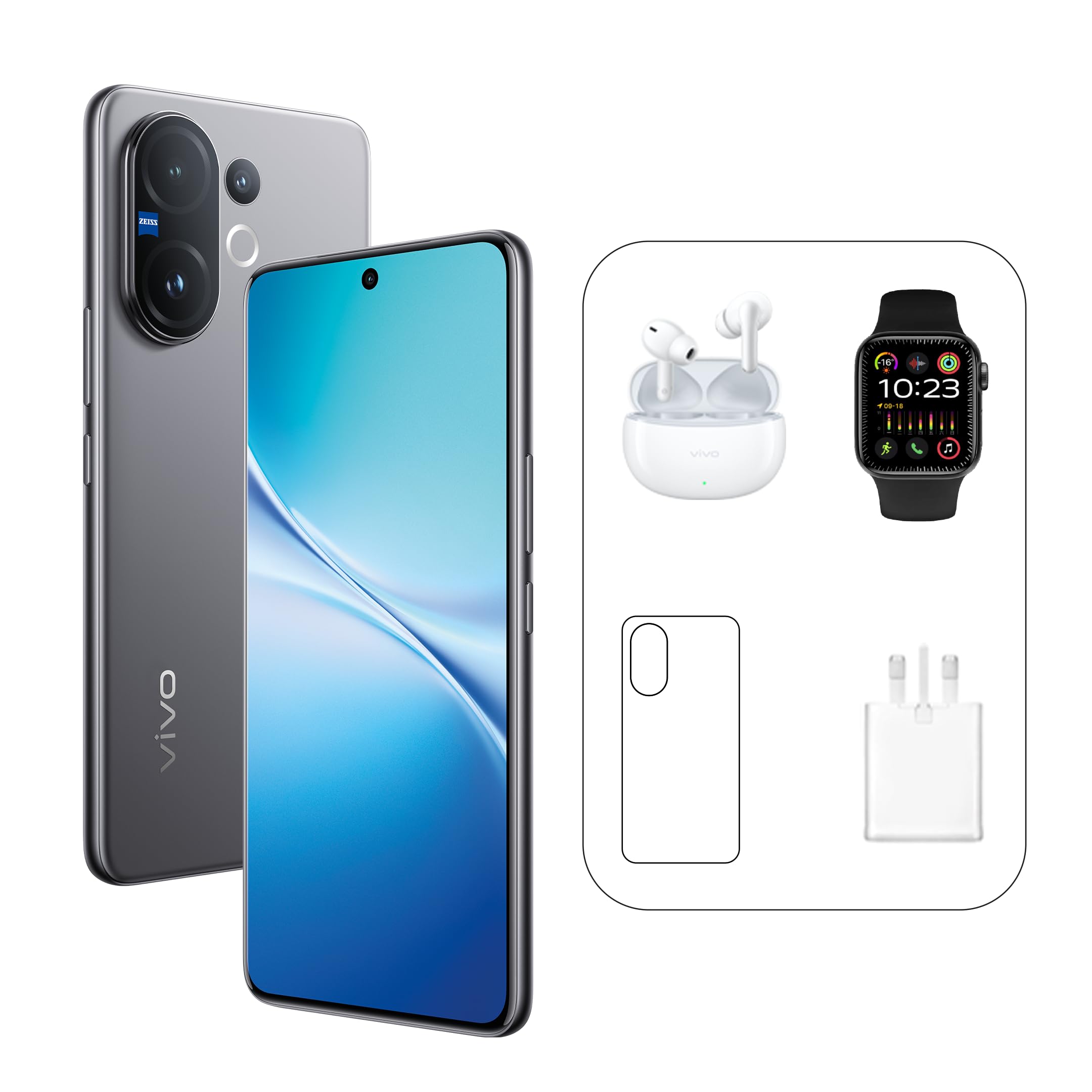 VivoV60 5G - Mist Grey 12 + 512GB | 50MP ZEISS Camera | 3D curved 120Hz AMOLED Display | 6500mAh | IP69, 4Y Battery | 455 Days Screen Replace,24 Months Warranty - UAE Version