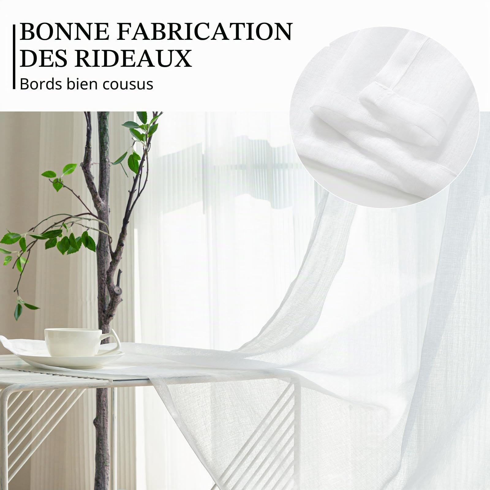 Softalker Lot de 1 Rideau Voilage 300x240 cm Grande Largeur Blanc Rideaux Salon Moderne Semi-Transparent Voile Rideau à Galon Fronceur Décoration de Fenetre Chambre Enfant Cuisine Dressing Extérieur