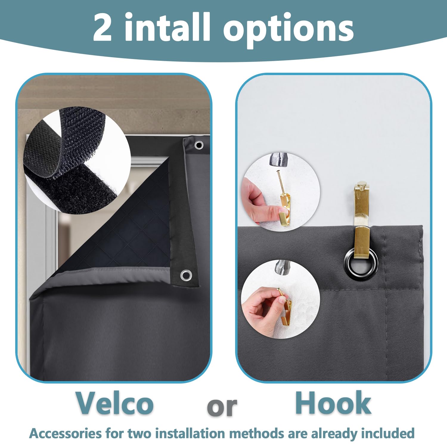 Rideau thermique à œillets en tissu Oxford épais pour porte de porte, coupe-vent, protection contre le froid, pour salon, garage, chambre à coucher, gris foncé, 82 x 204 cm