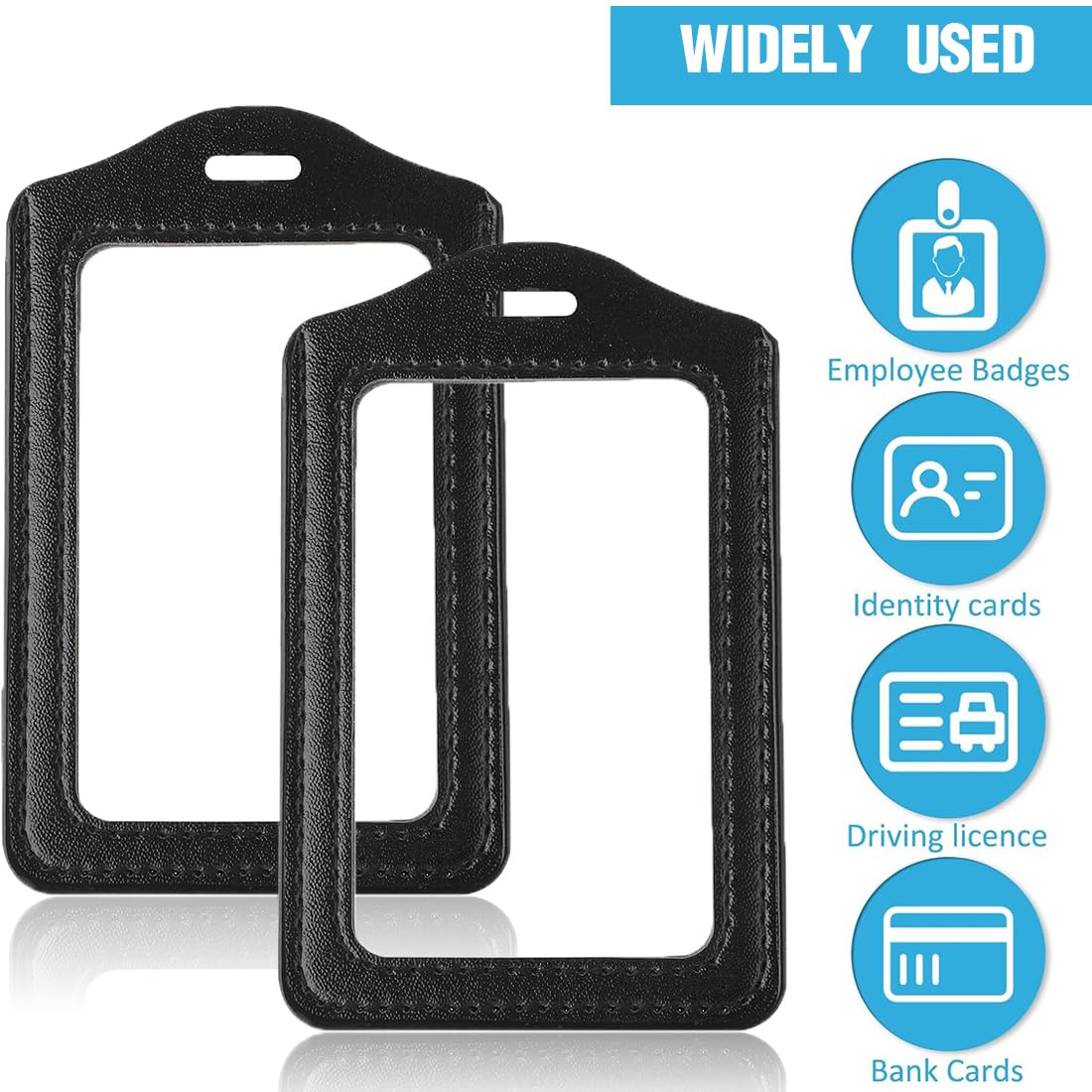 Card Holder with Lanyard, Genuine Leather ID Badge Holder, 2-Sided PU Leather ID Badge Holder - Image 4