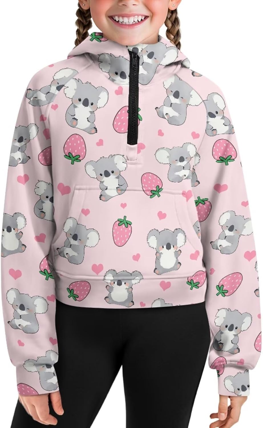 Girls Long Sleeve Sweatshirts Fashion Lightweight Half Zip Cropped Hoodies School Active Pullover Top with Pockets
