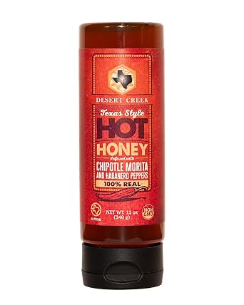 Desert Creek Honey Texas Style Hot Honey - Infused with Chipotle Morita and Habanero Peppers - 100% Unfiltered, Pure, Raw Honey - Unprocessed, Unpasteurized Honey