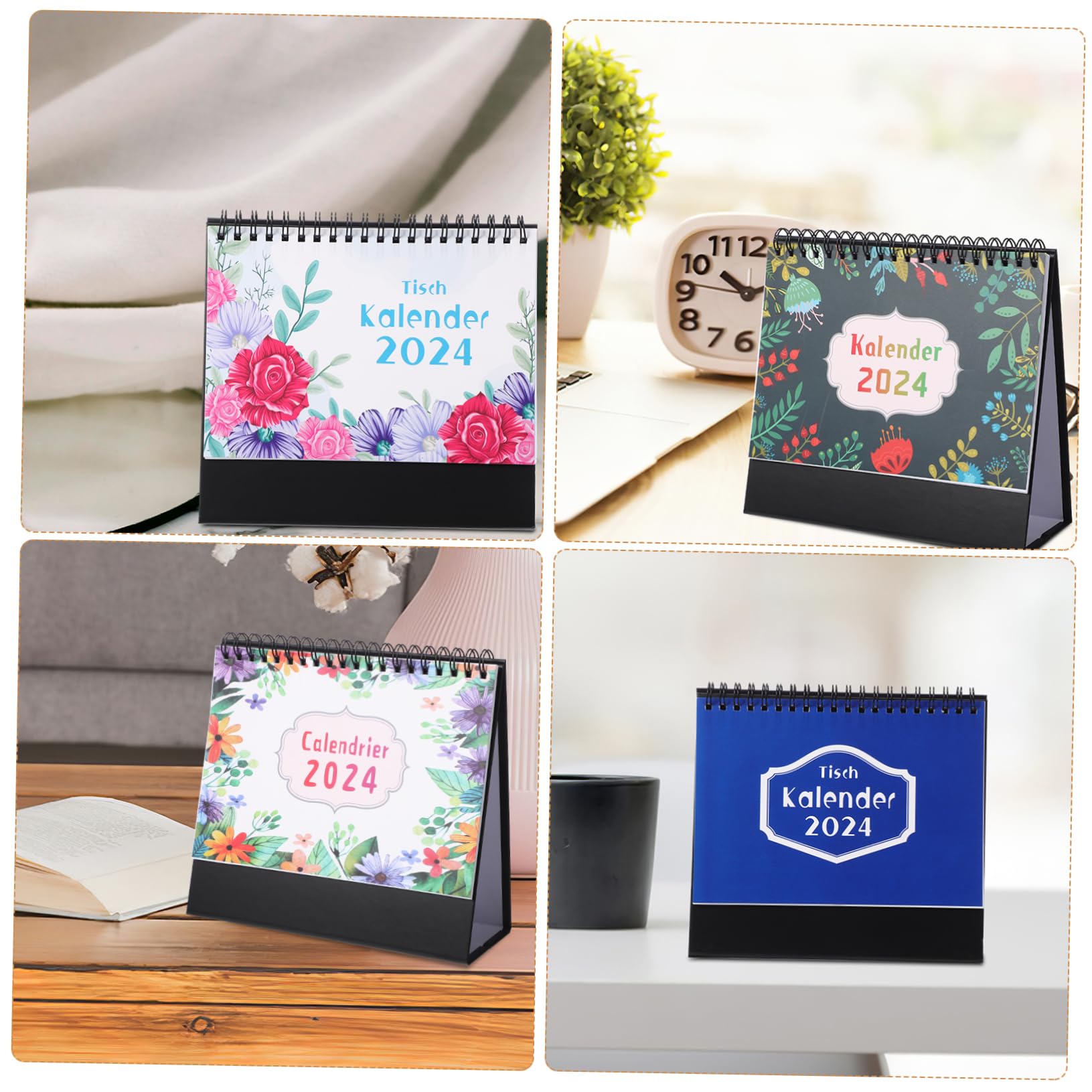 NUOBESTY 4stücke Tischkalender mit Zwei Spiralen Terminkalender für Büro und Zuhause Inklusive Vier Verschiedener Designs als Praktisches Hilfsmittel für Organisation