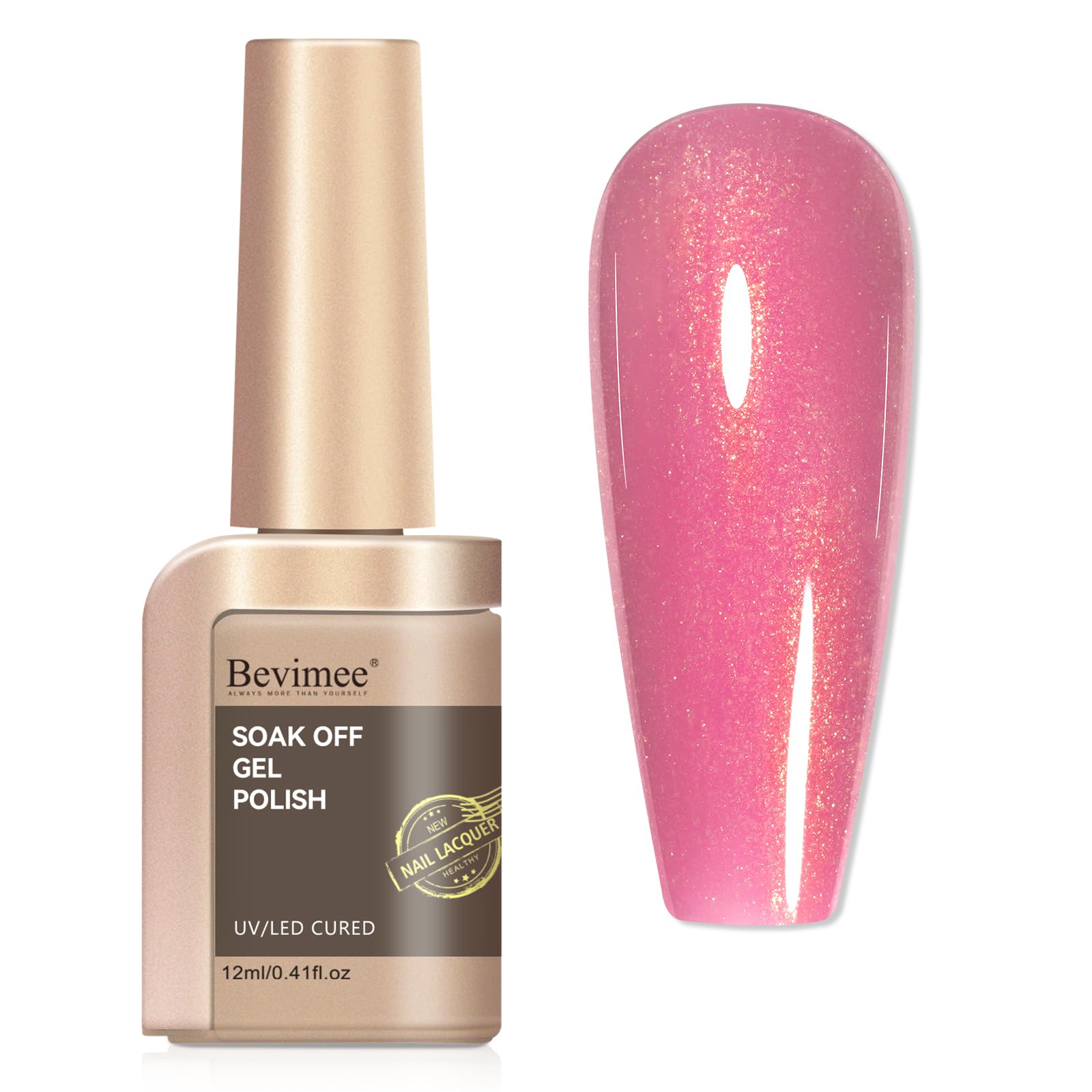 Shimmer Gel Nail Polish, Pink Color Holographic Glitter Jelly Gel Polish Soak Off UV Neutral Nail Polish Gel for Nail Art Salon at Home, 12ML