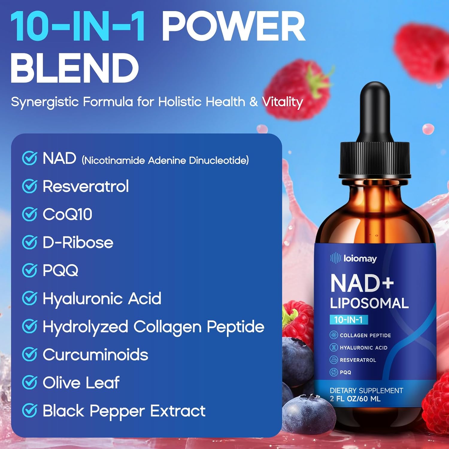 Liposomal NAD Liquid Supplement - 1500mg NAD+ Drops for Women & Men with Resveratrol & Nicotinamide Riboside, PQQ, Collagen & Turmeric for Anti-Aging & Longevity, Cellular Energy Health, 2 Fl Oz - Image 4