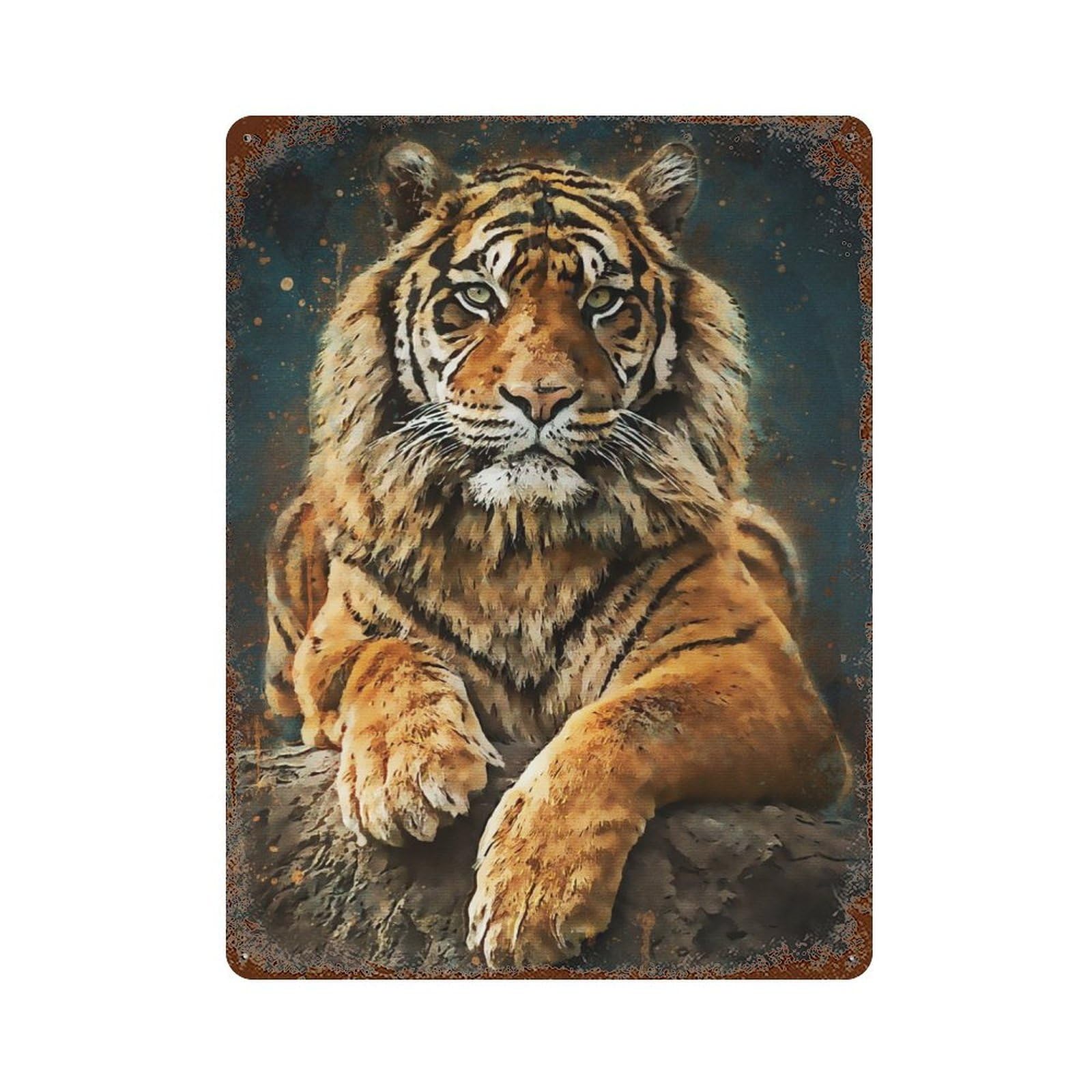 King Tiger Distressed Metal Wall Sign 15.7"x11.8", Industrial Home Decor for Garage, Pub Or Kitchen
