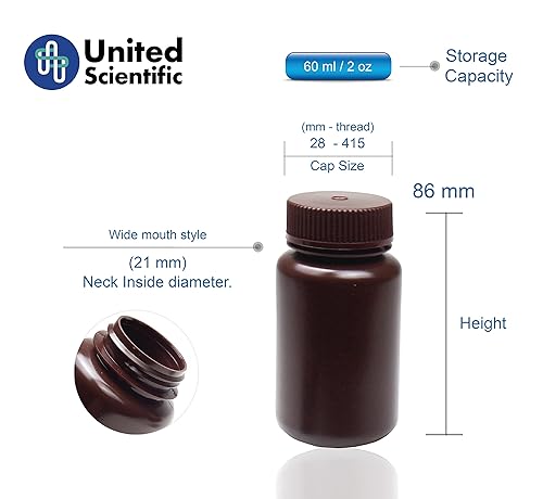 Miniatura 2 de United Scientific Supplies 33462  Botella de reactivo ámbar de boca ancha HDPE de grado de laboratorio  Diseñada para laboratorios, aulas o