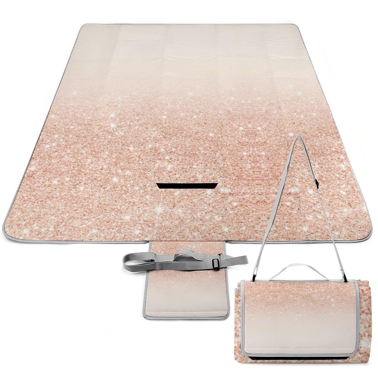 Manta de picnic exterior oro rosa cuadrada de 148x148 cm para camping