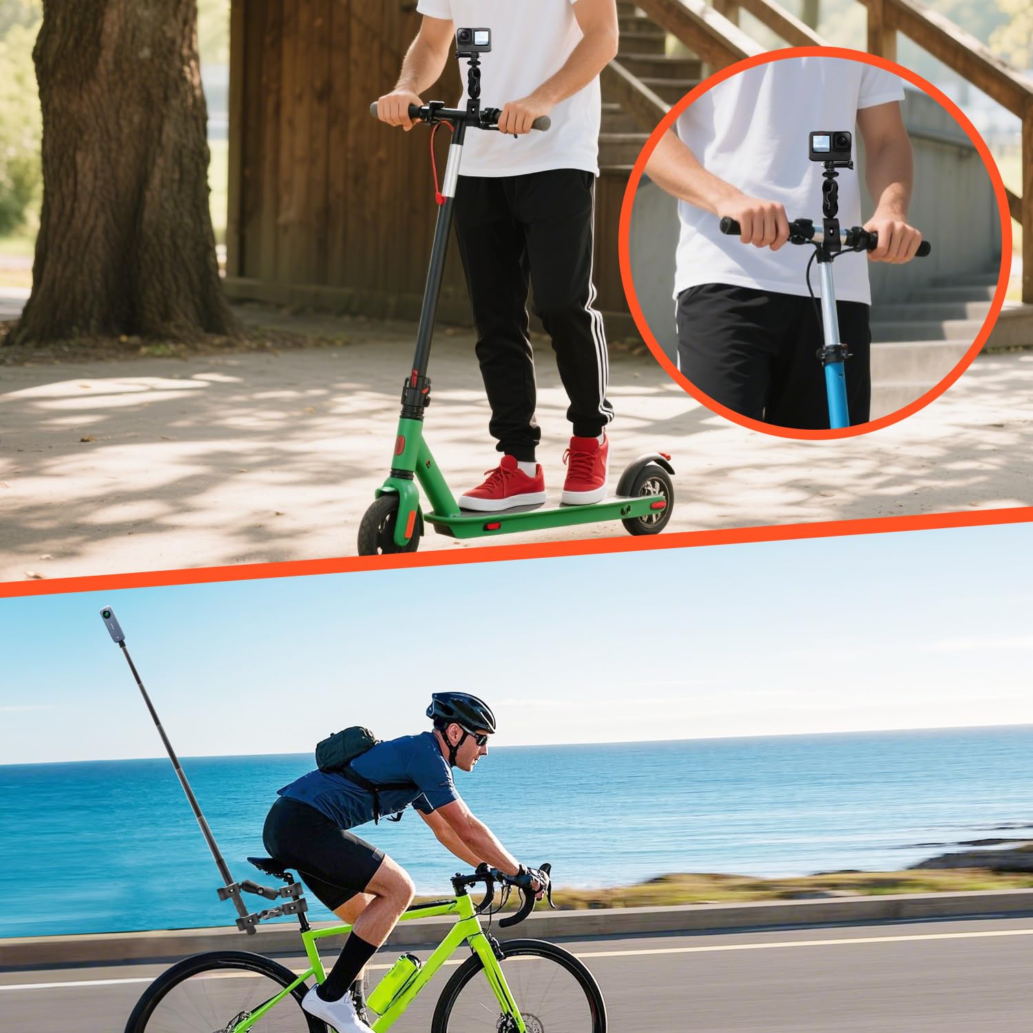 Moto Montaggio Kit Compatibile con Insta360 X5-X,Osmo 360, OSMO NANO Telecamera Supporto Manubrio Doppio Morsetto Compatibile con GoPro 13-3 Riprese Cavallo Registrazioni ATV UTV Barca (Senza Bastone)