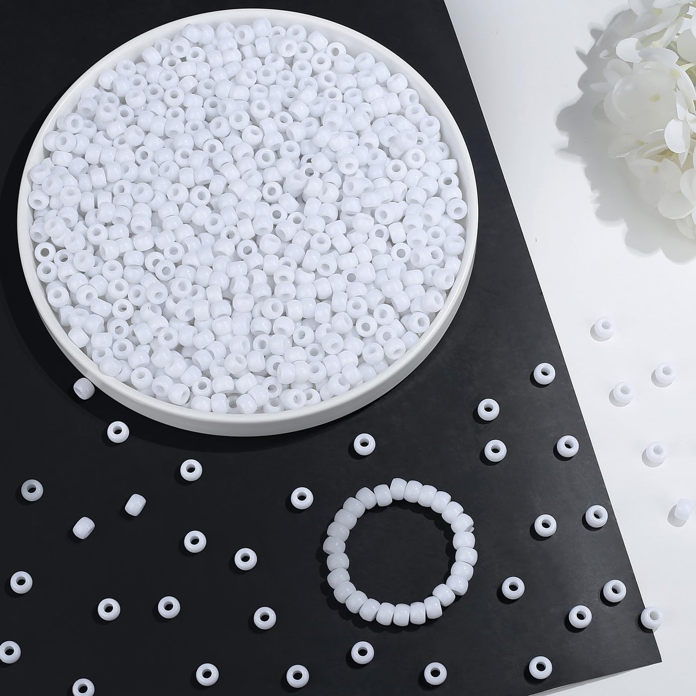 GUJOXILA White Pony Beads Bulk 1000Pcs Kandi Beads for Bracelet Making Hair Bead for Braids White Pony Bead for Crafting Bracelets Necklaces Jewelry Making 6×9mm - Image 3
