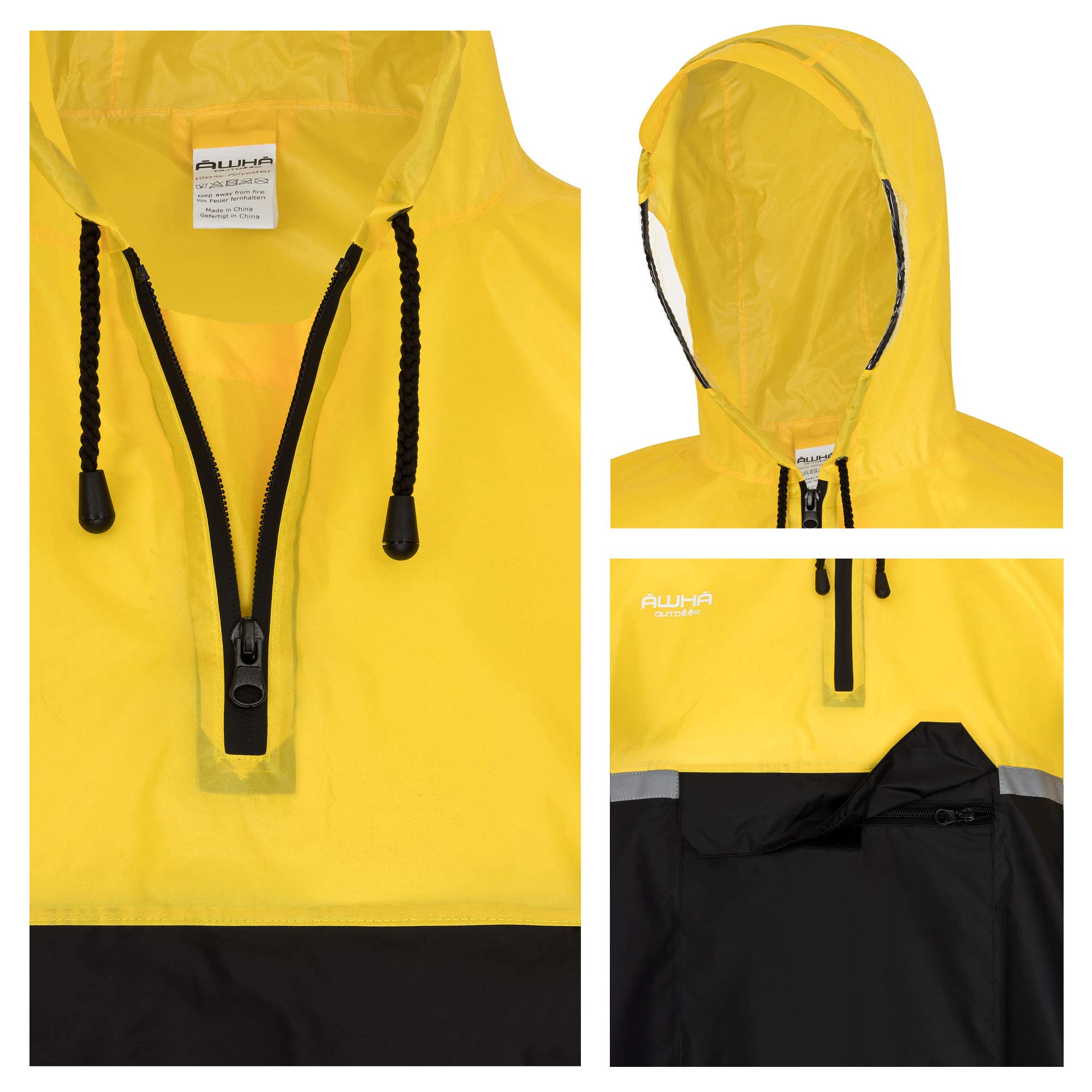 AWHA Poncho Impermeabile da Ciclismo - Poncho Antipioggia con Cappuccio con Lati Trasparenti/Fascia Riflettente/Poncho Antipioggia Uomo e Donna/Monopattino