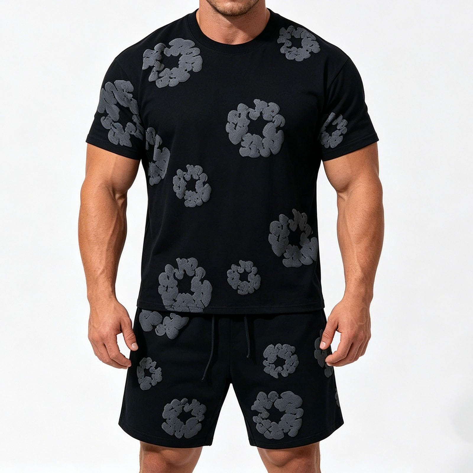 Conjunto Hombre Mujer Estampado, Hip Hop Y2K Camiseta de Manga Corta Pantalones Cortos para Unisex de Jogging de Verano Conjunto Hombre Mujer de 2 Piezas Traje Chándal