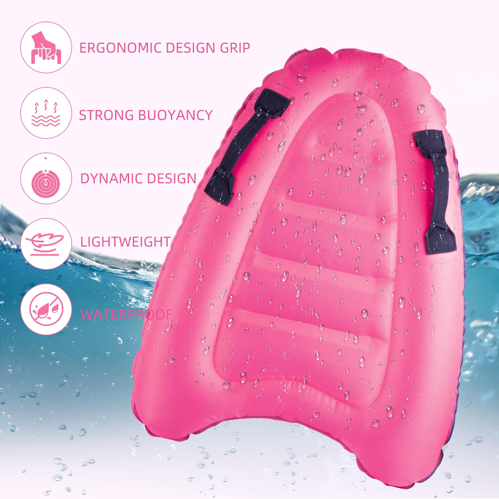 Tabla de Bodyboard Hinchable para Niños 75x65x15 cm Plegable con Asas
