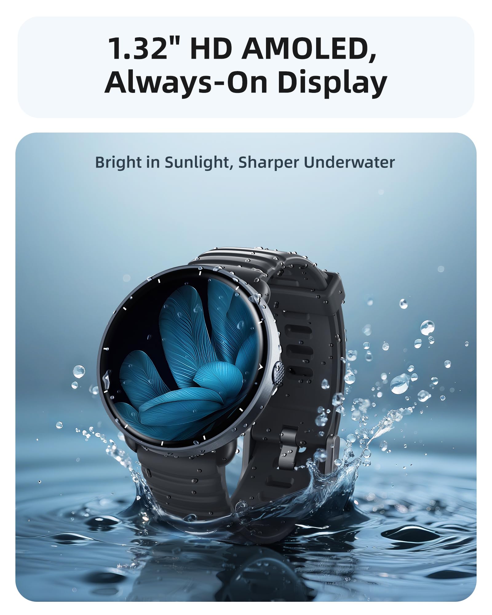 Parsonver Smartwatch dla Mężczyzn Kobiet, Wbudowany GPS, Wodoodporny 5 ATM do Pływania w Basenie i na Otwartych Akwenach, Zegarek Fitness z Wyświetlaczem AMOLED, Ponad 100 Trybów Sportowych, Puls, Sen