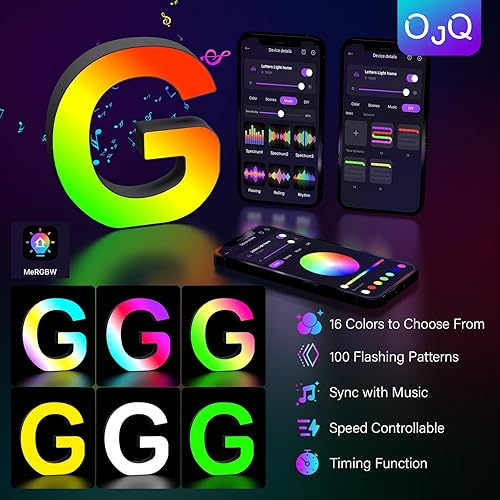 Miniatura 56 de OJQ Letras con luces LED iluminadas, letras de marquesina para decoración de habitación, luces de pared, regalos de Navidad, sincronización