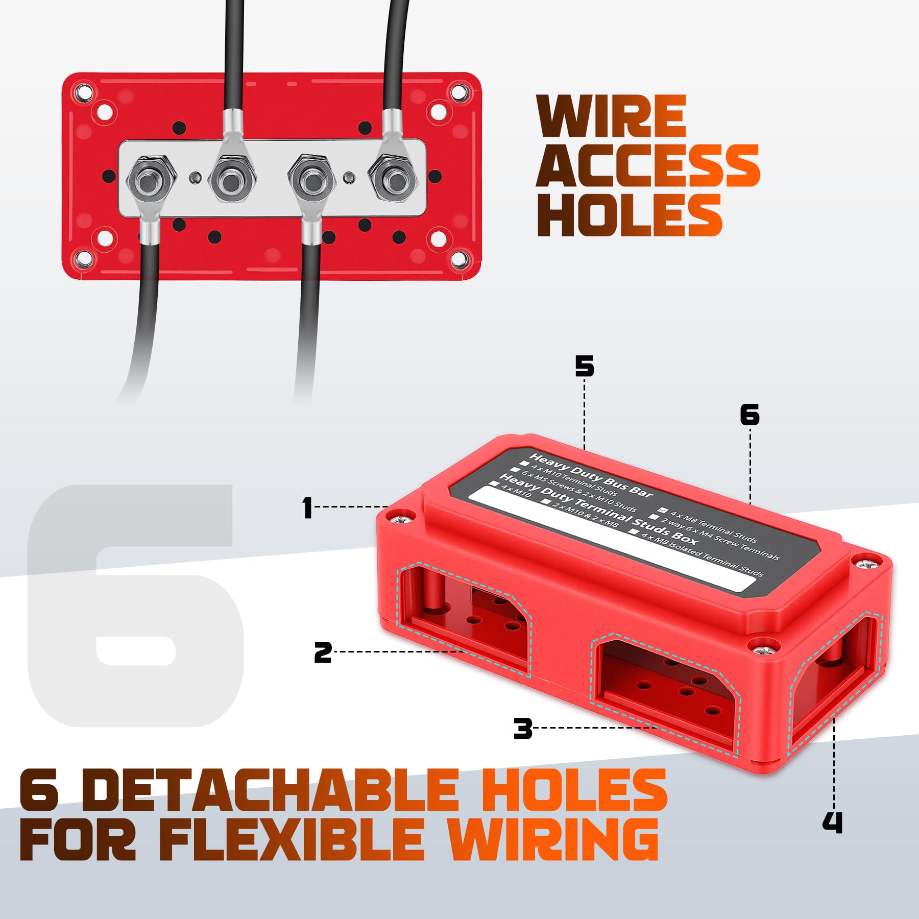 12-48V Busbar Bornier, 300A Barre De Bus Blocs De Distribution, Heavy Duty 4x M8 Borne Batterie Bus Bar Pour Voiture, Bateau, Camion, Solaire, Rouge 2 Paquets