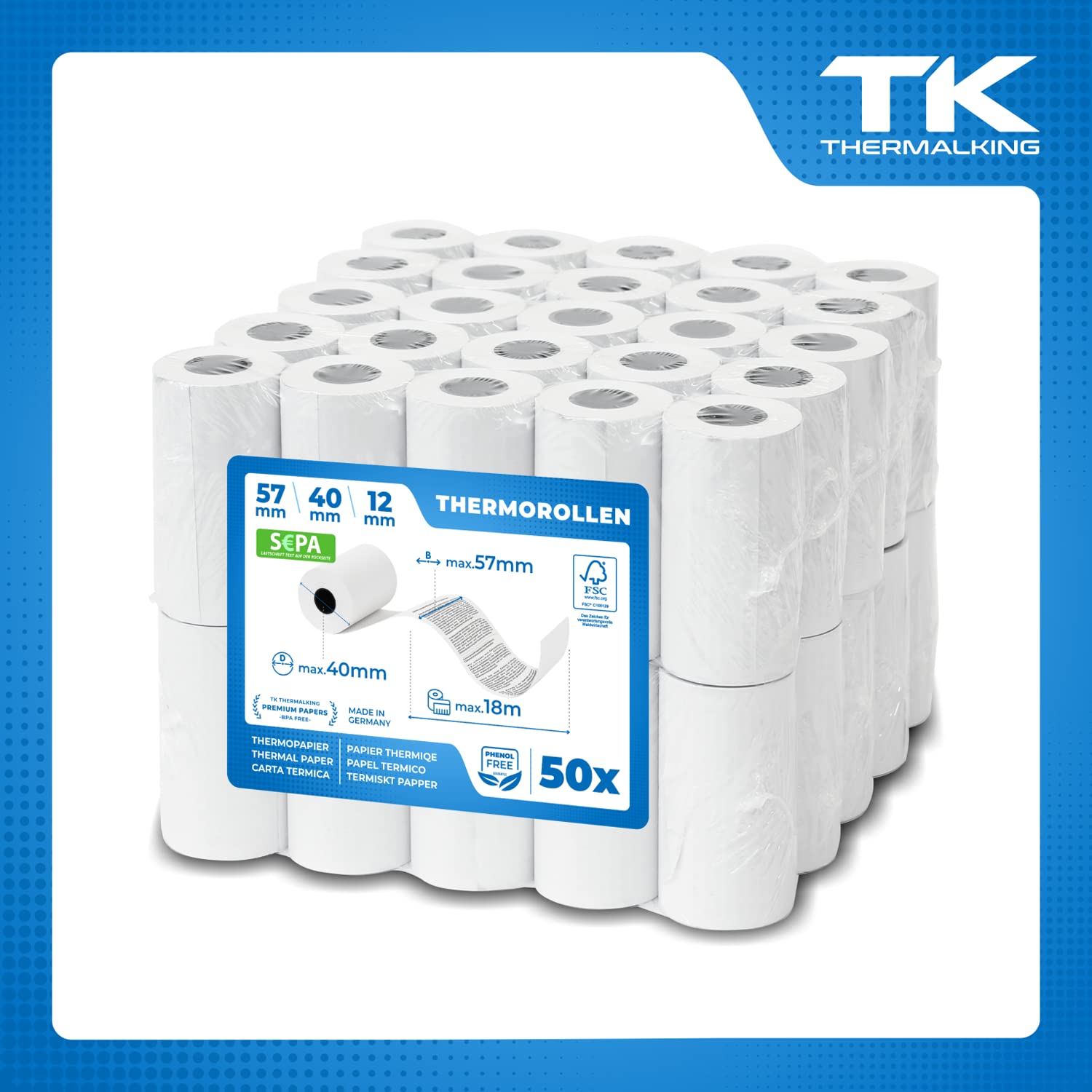 50 x EC Cash Thermal Rolls with Sepa Direct Debit Text, White - Image 2